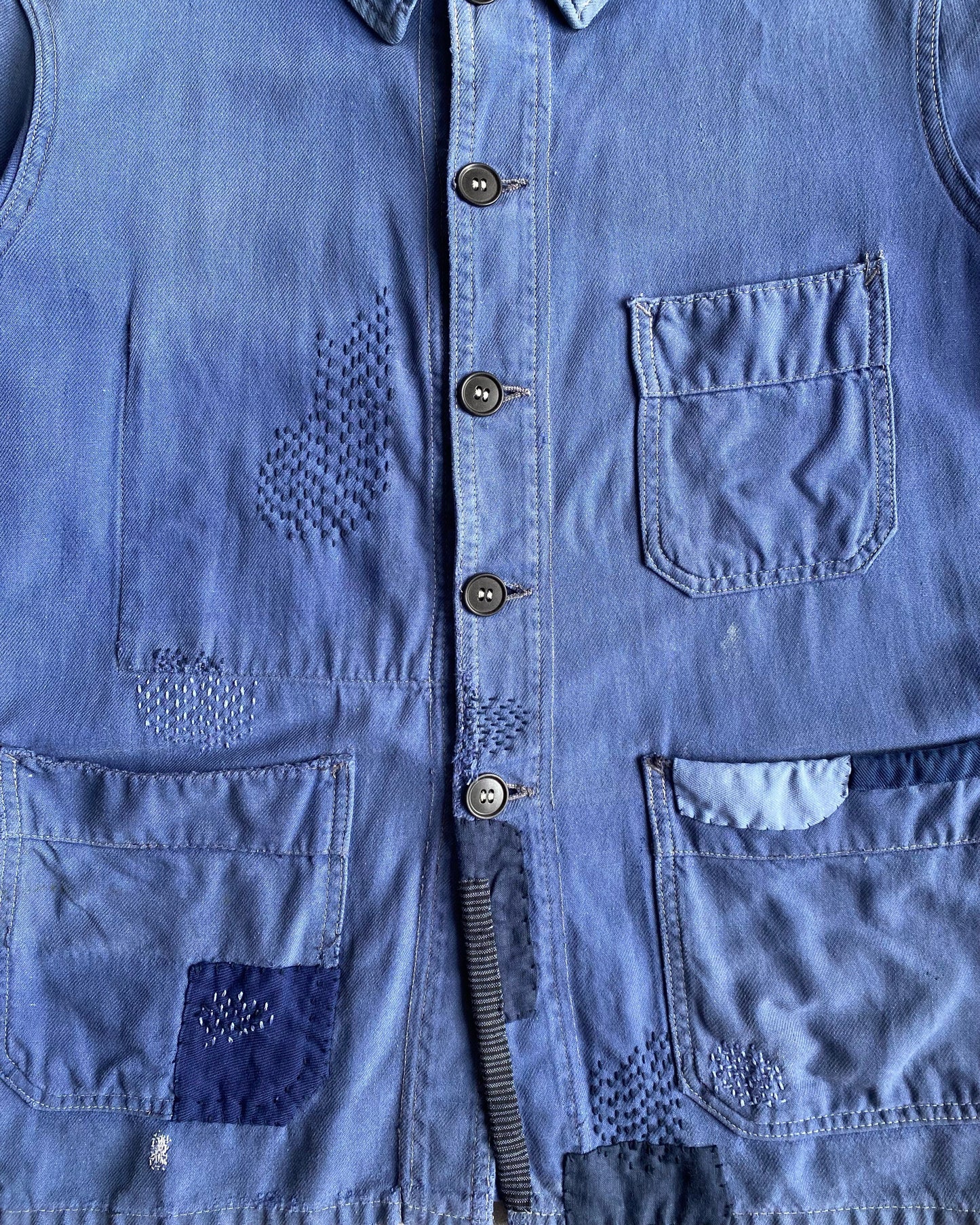 1950S ROUND COLLAR PATCHED FRENCH WORKWEAR (S-L)