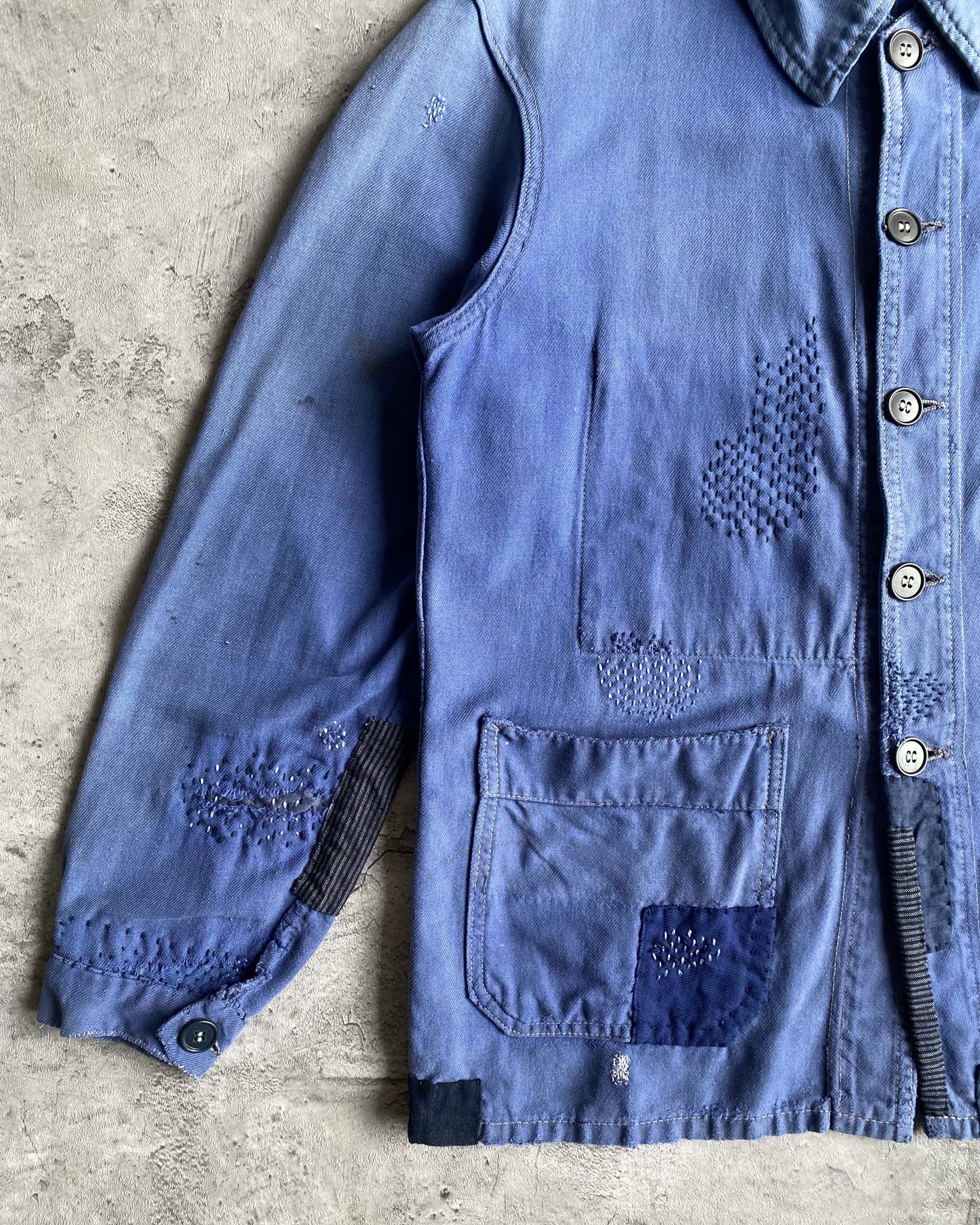 1950S ROUND COLLAR PATCHED FRENCH WORKWEAR (S-L)