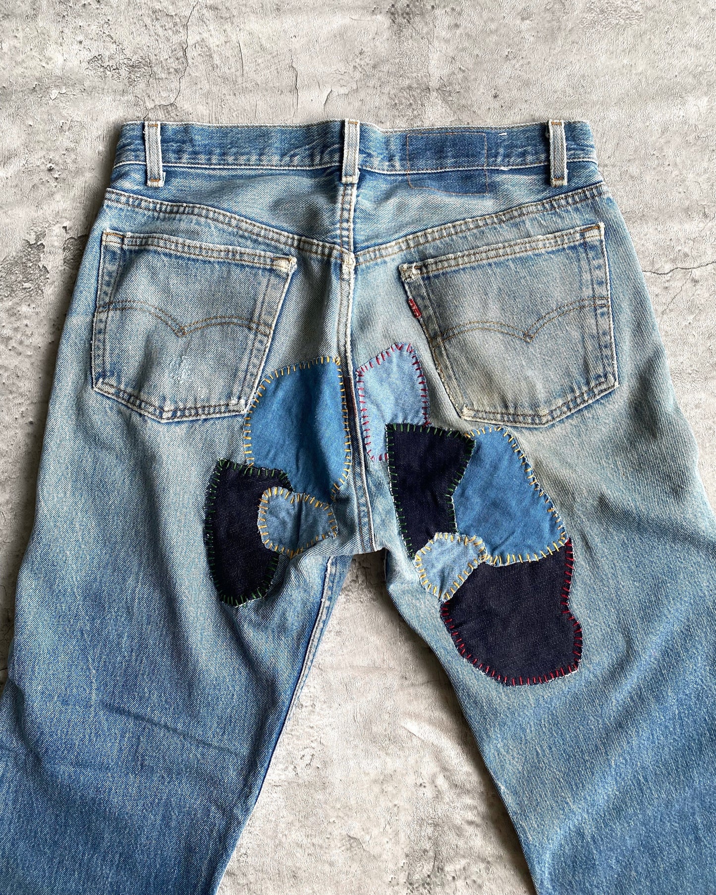 1980S LEVI'S 501 SASHIKO PATCHED JEANS (34X32)