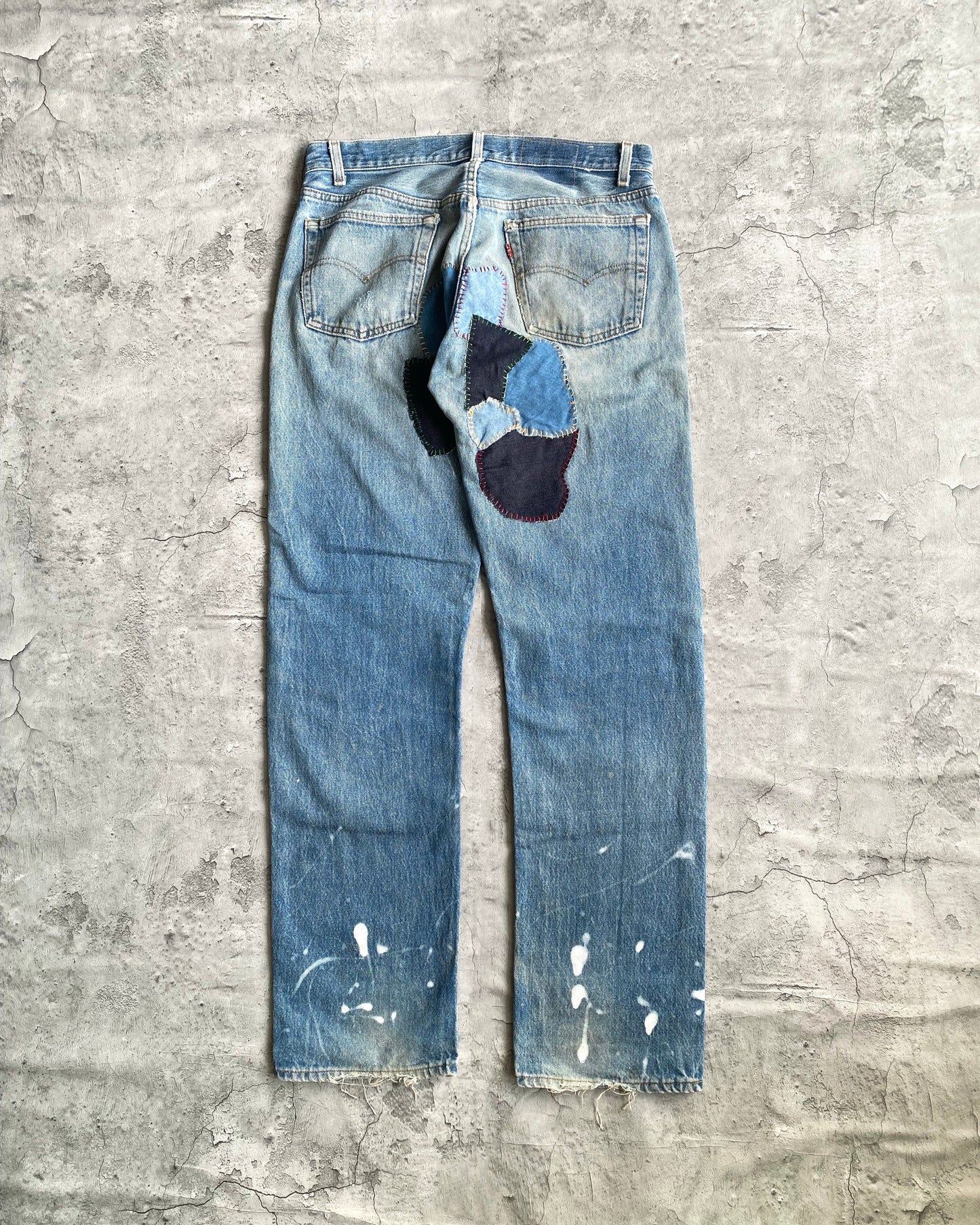 1980S LEVI'S 501 SASHIKO PATCHED JEANS (34X32)