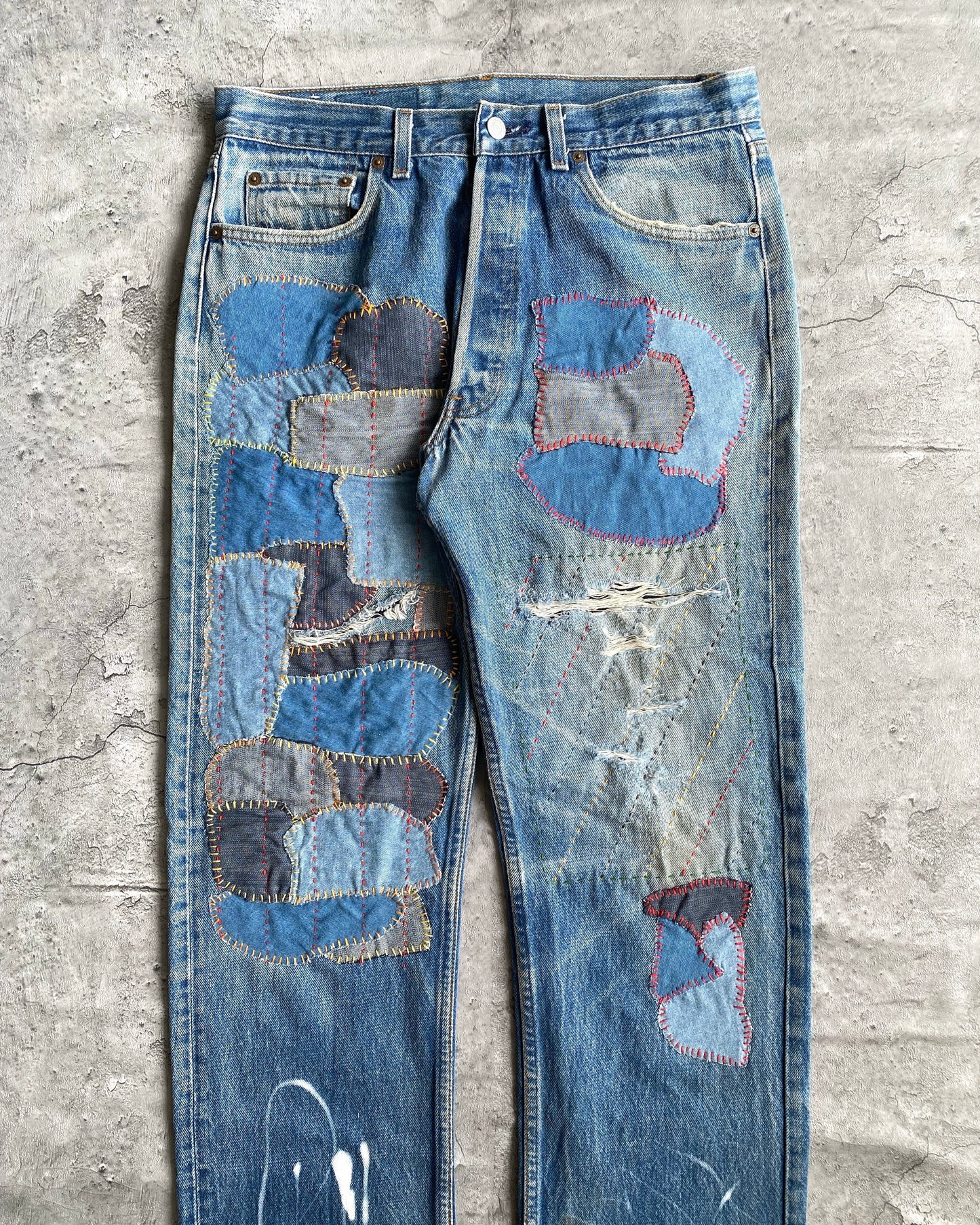 1980S LEVI'S 501 SASHIKO PATCHED JEANS (34X32)