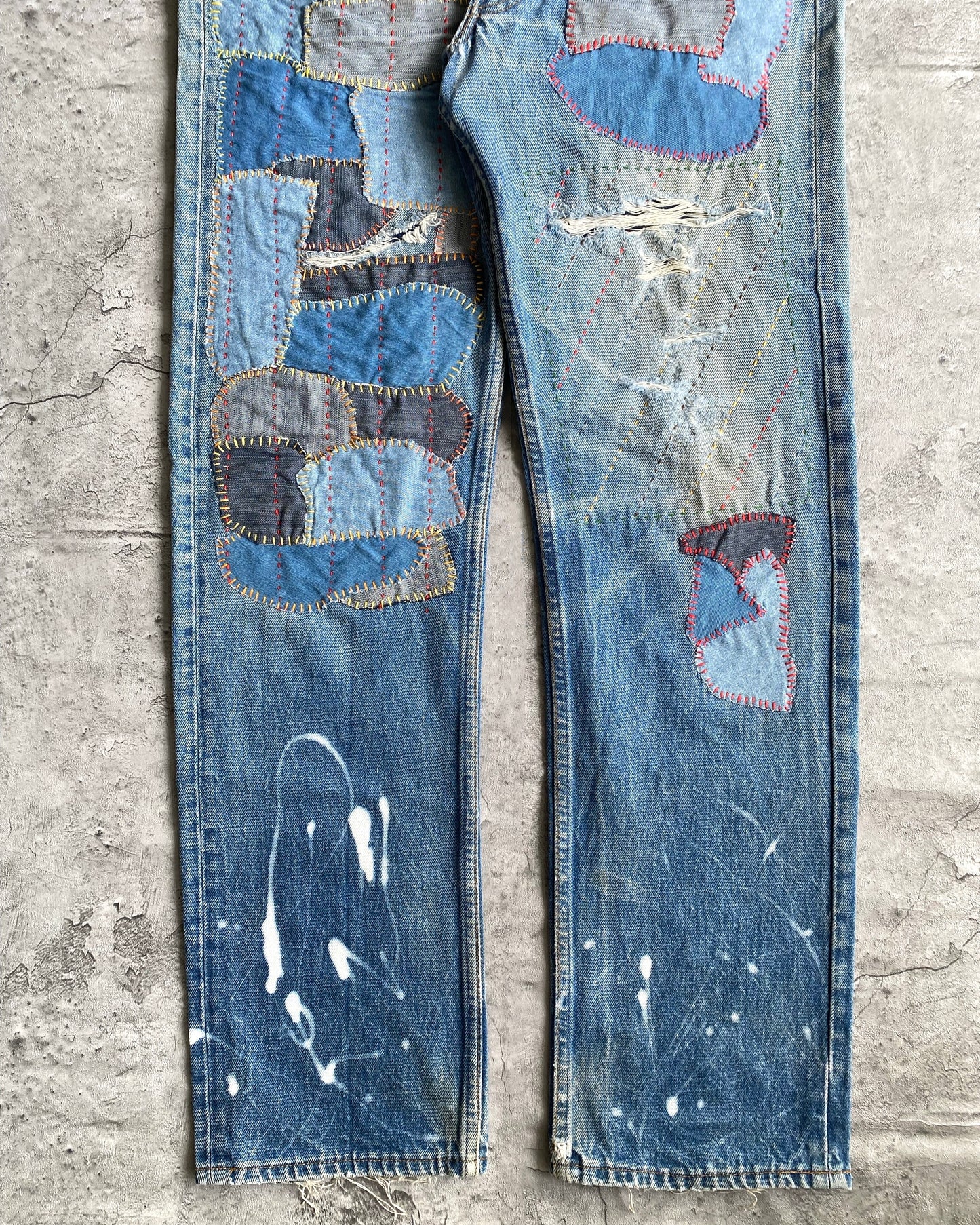 1980S LEVI'S 501 SASHIKO PATCHED JEANS (34X32)