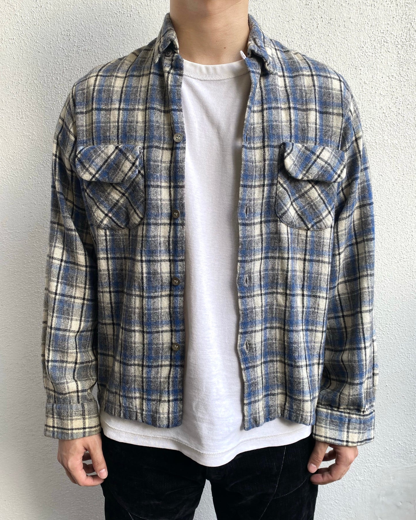 1950S TOWNCRAFT LOOP COLLAR WOOL FLANNEL (M)