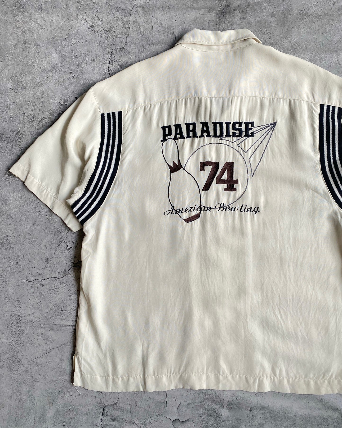 1980S ‘PARADISE’ RAYON BOWLING SHIRT (M/L)