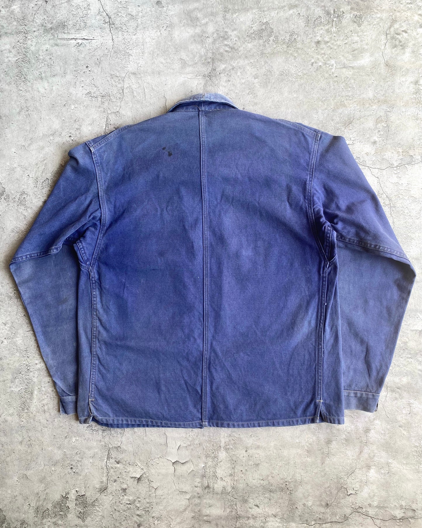 1960S SUN FADED INDIGO FRENCH WORK ZIP UP JACKET (M/L)