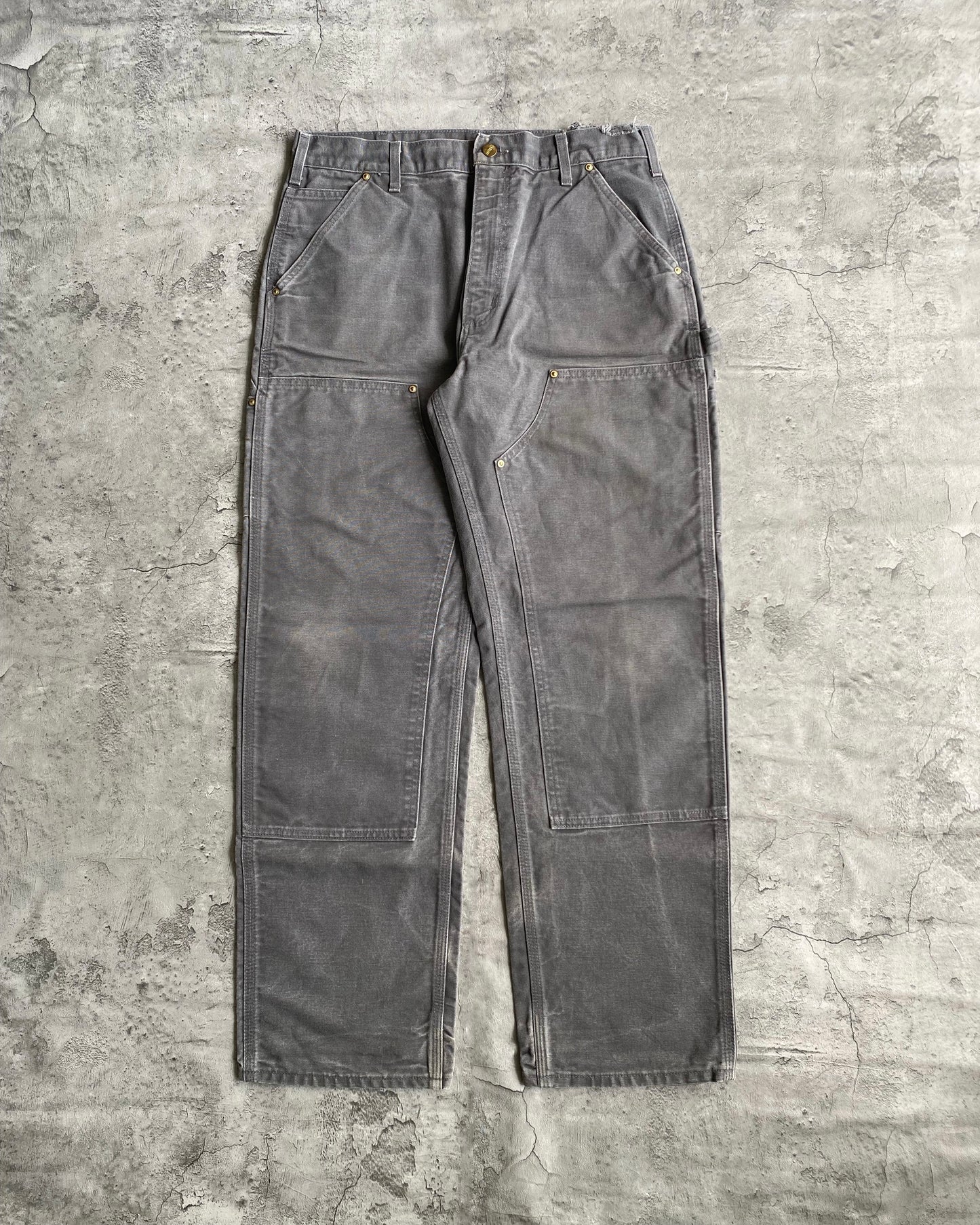 1990S GREY CARHARTT DOUBLE KNEE PANTS (34X30)