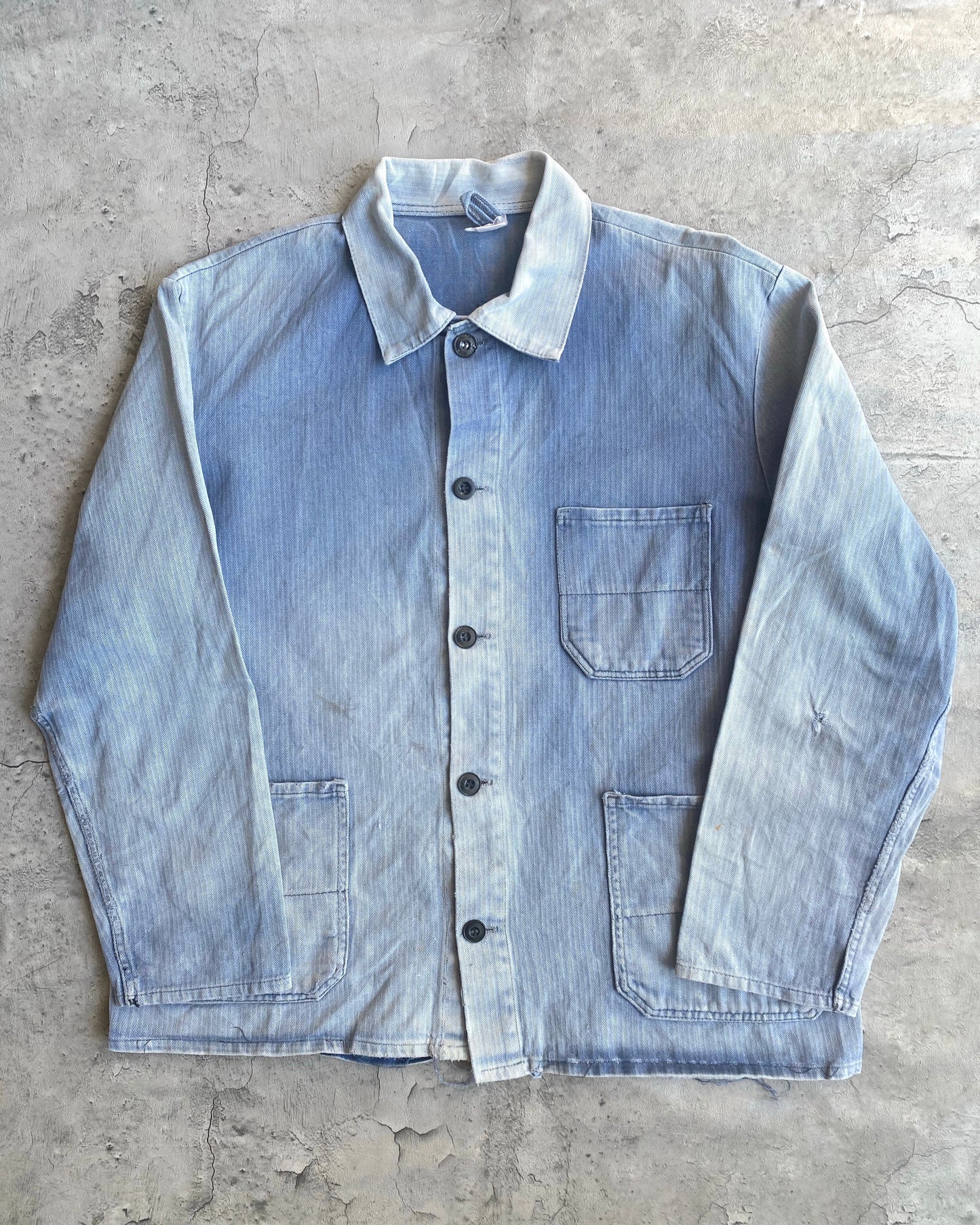1960S SUN FADED HBT FRENCH CHORE JACKET (M/L)