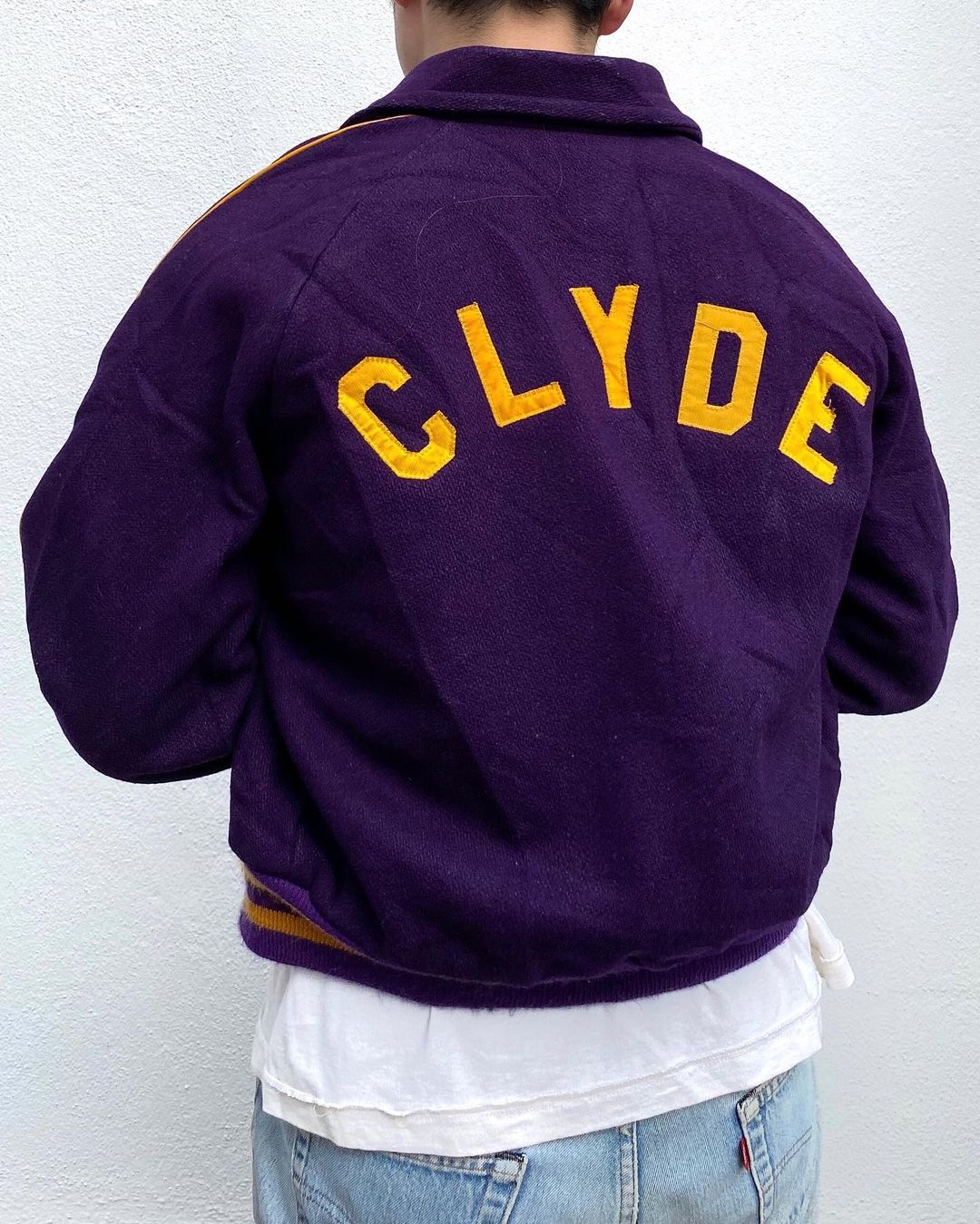 1980S “STEPHANIE CLYDE” CHAIN STITCHED VARSITY JACKET (M/L)