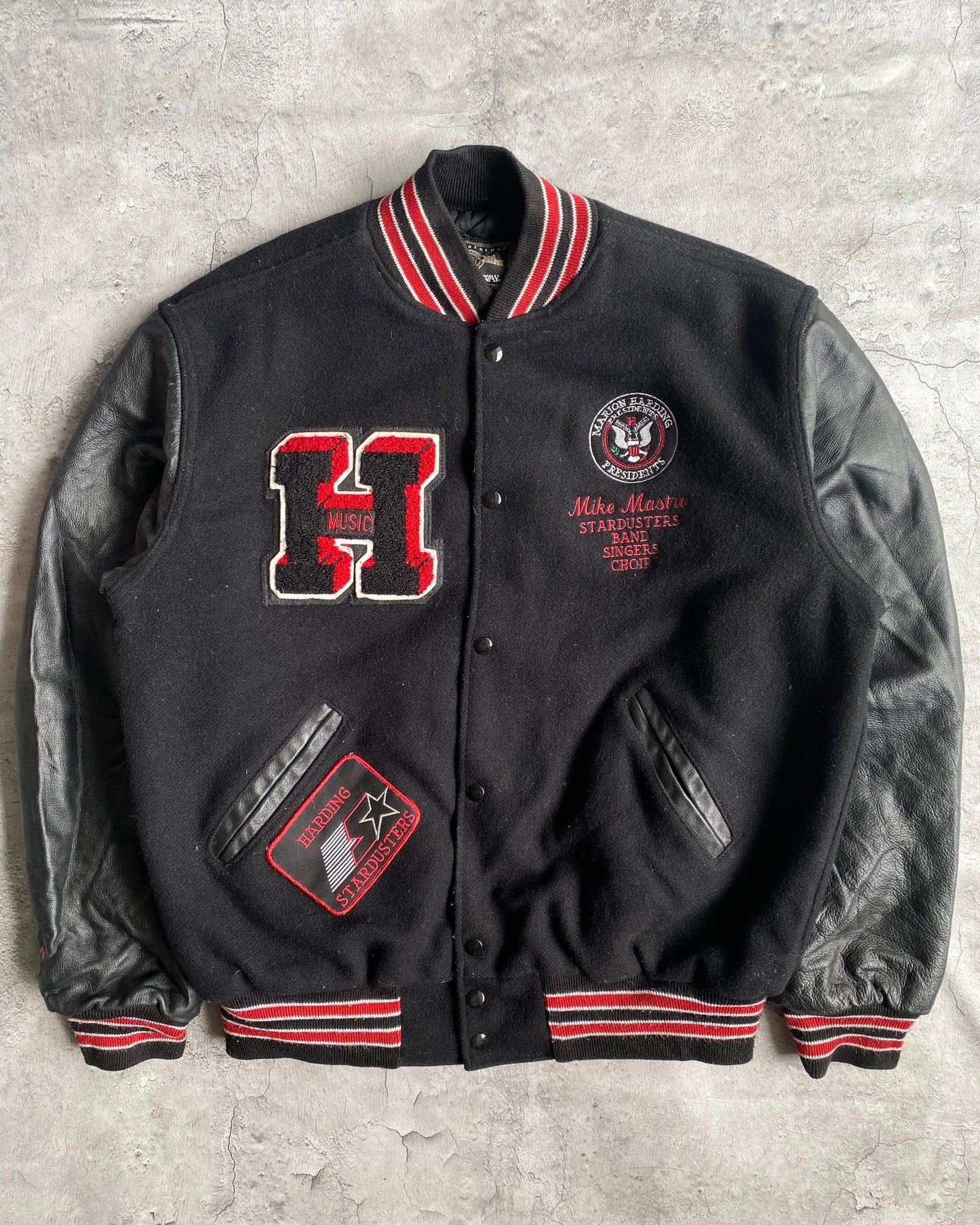 1980S 'HARDING' LEATHER SLEEVES VARSITY JACKET (L)