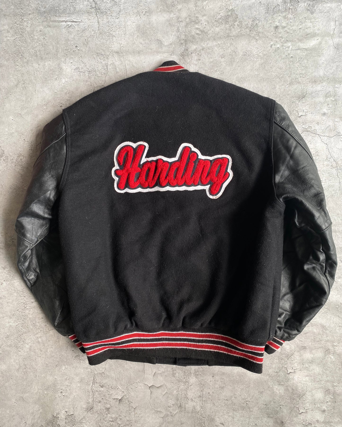 1980S 'HARDING' LEATHER SLEEVES VARSITY JACKET (L)