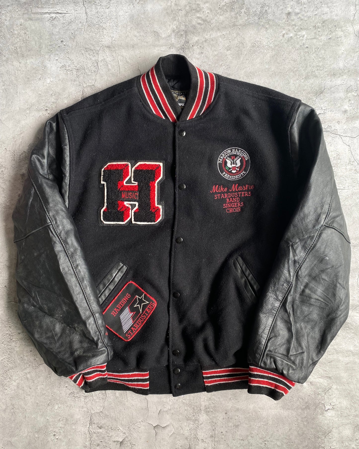 1980S 'HARDING' LEATHER SLEEVES VARSITY JACKET (L)