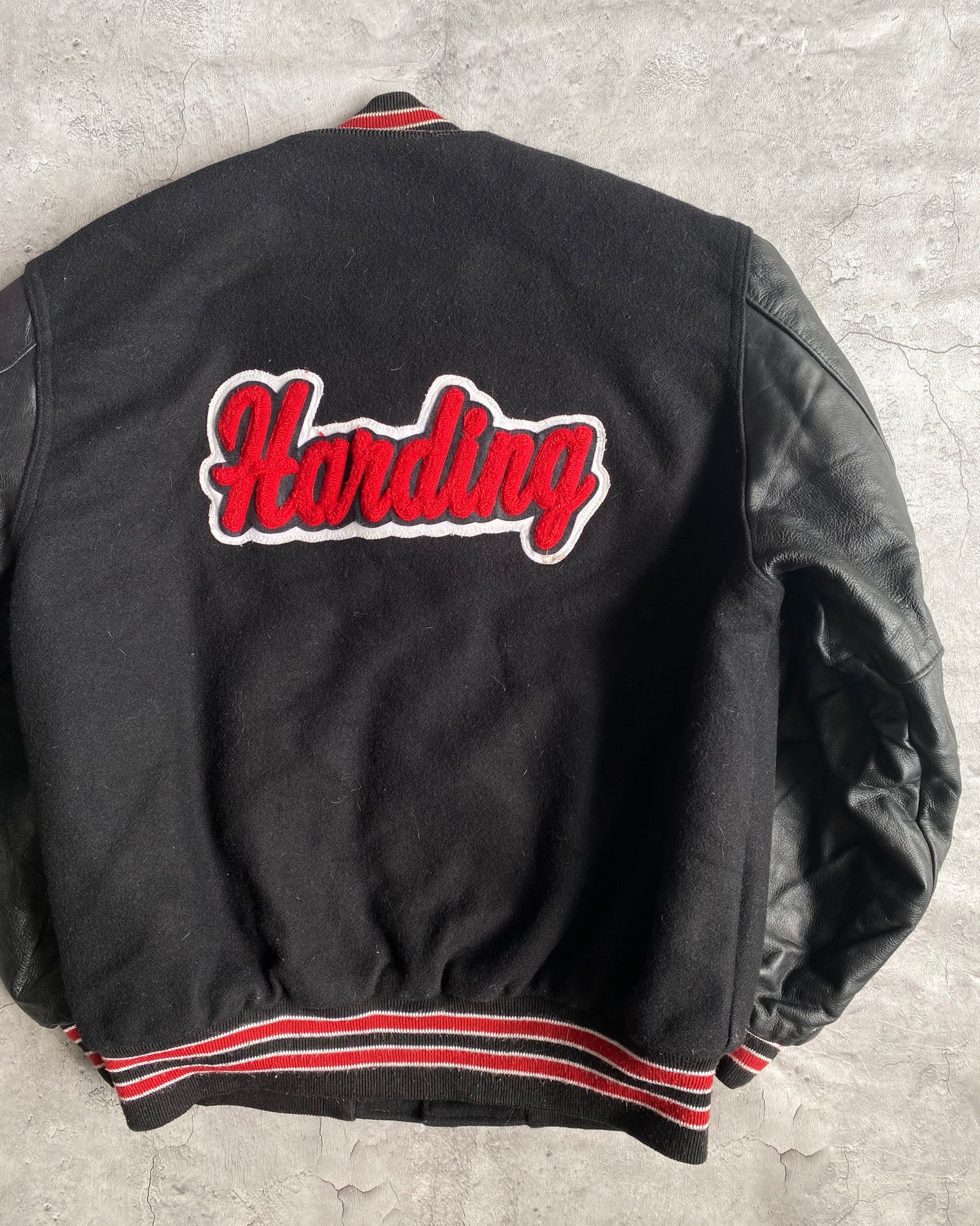 1980S 'HARDING' LEATHER SLEEVES VARSITY JACKET (L)