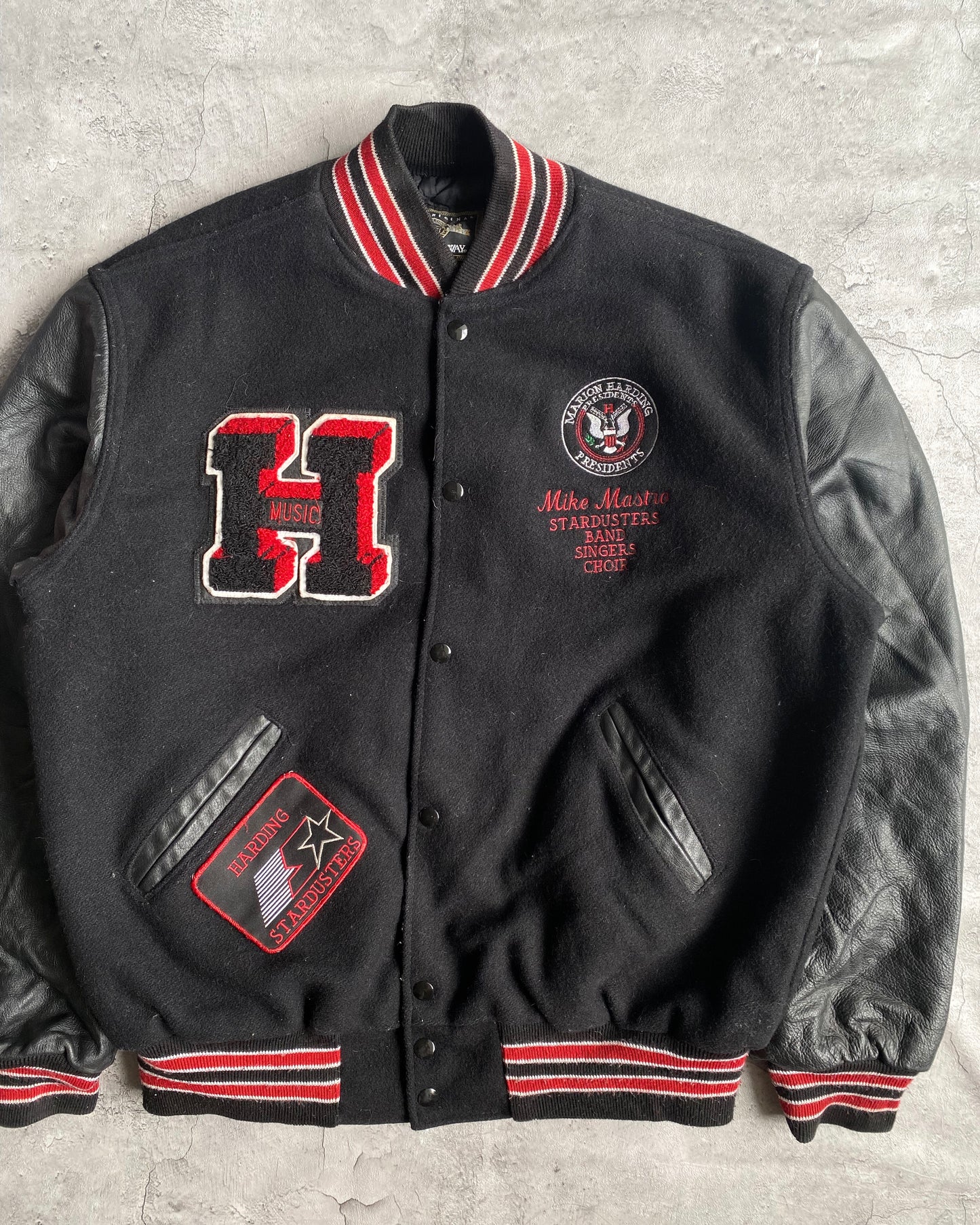 1980S 'HARDING' LEATHER SLEEVES VARSITY JACKET (L)