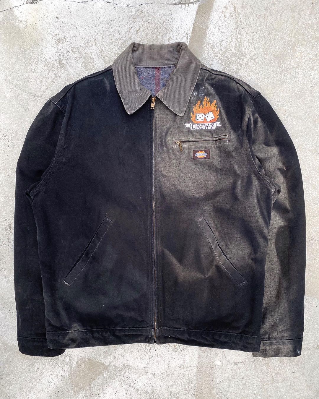 1990S SUN FADED ‘CREW 7’ BLACK DICKIES DETROIT JACKET