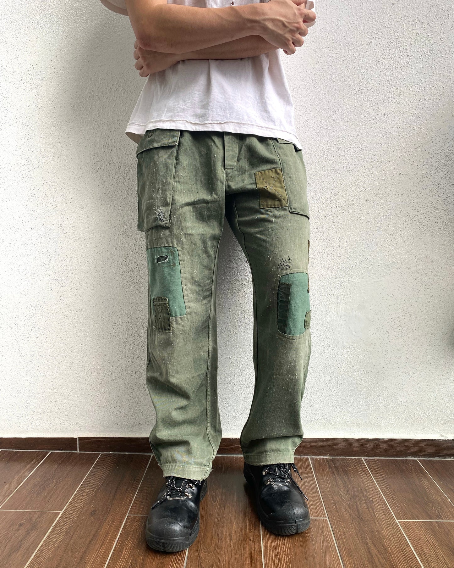1970S FRANCE ARMY PATCHED WORK TROUSERS (36x28)