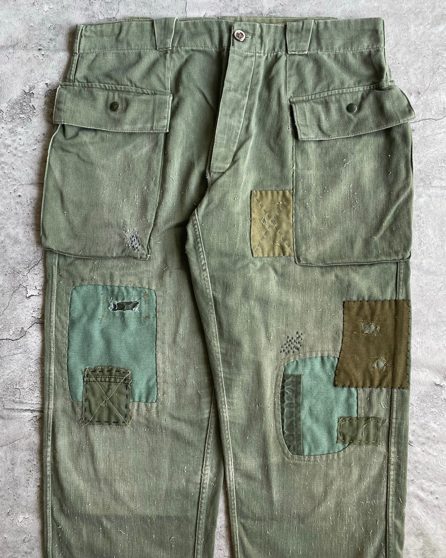1970S FRANCE ARMY PATCHED WORK TROUSERS (36x28)