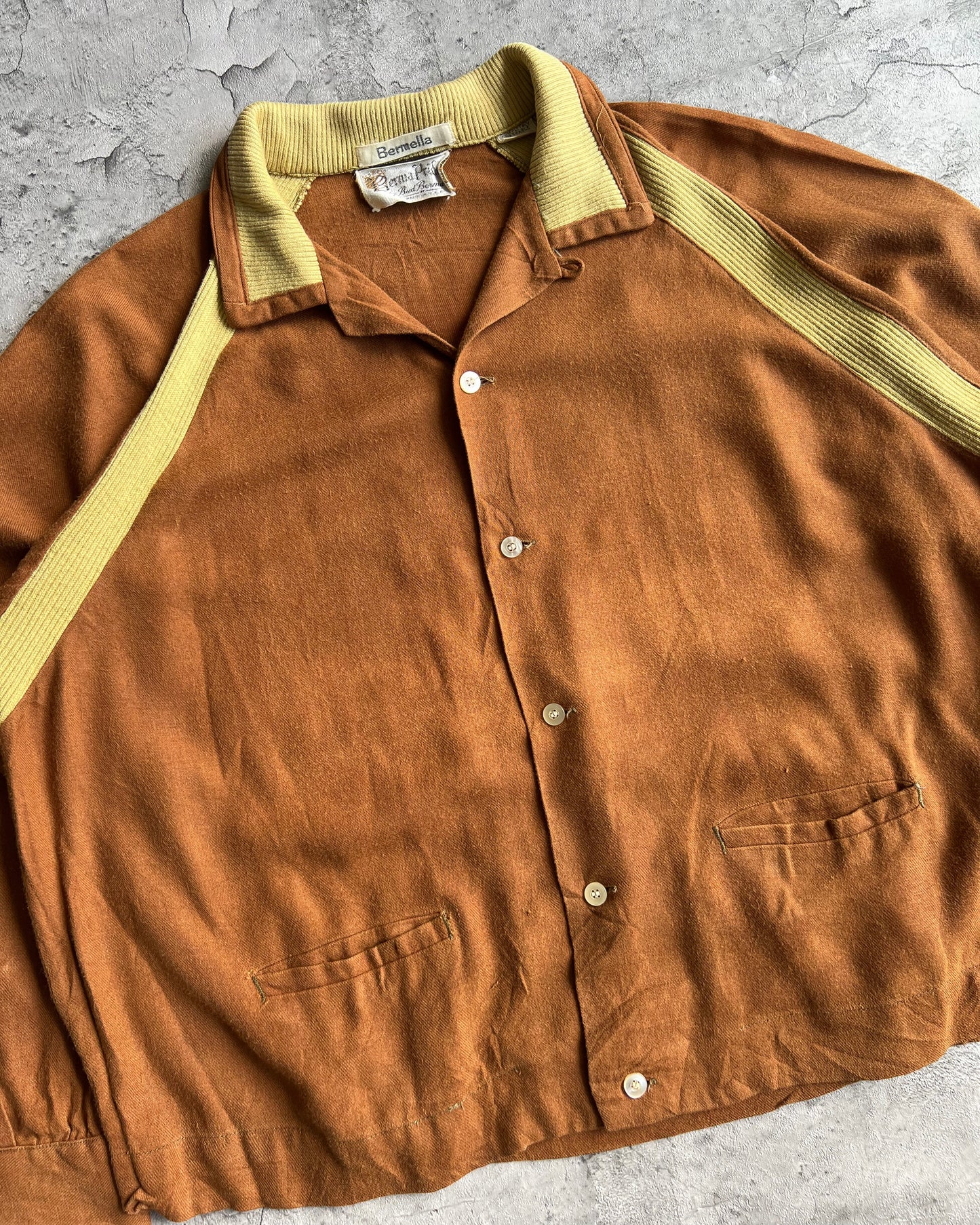 1960S MUSTARD ROCKABILLY GABARDINE RAGLAN JACKET (S-L)