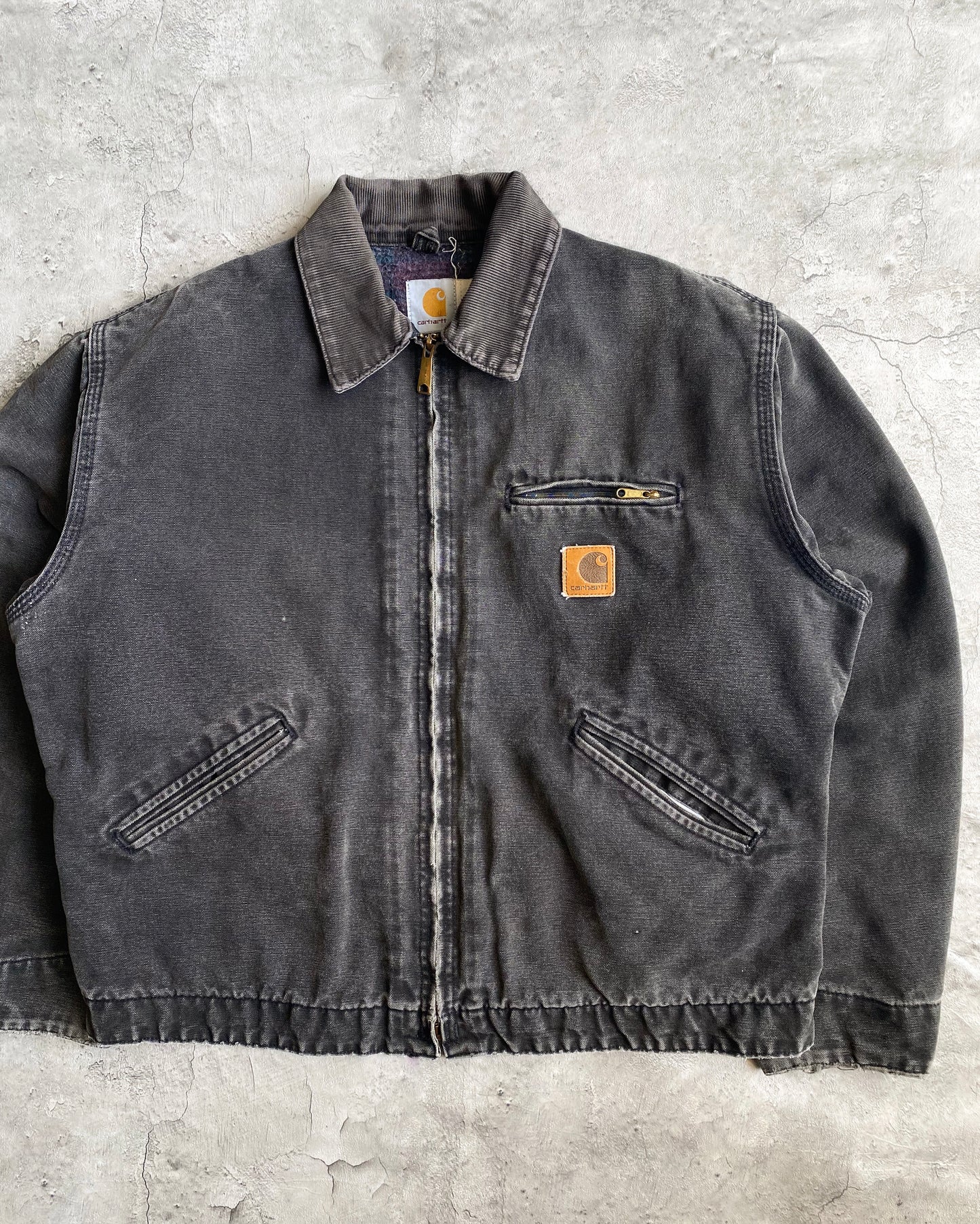 1990S FADED BLACK CARHARTT DETROIT JACKET (L)