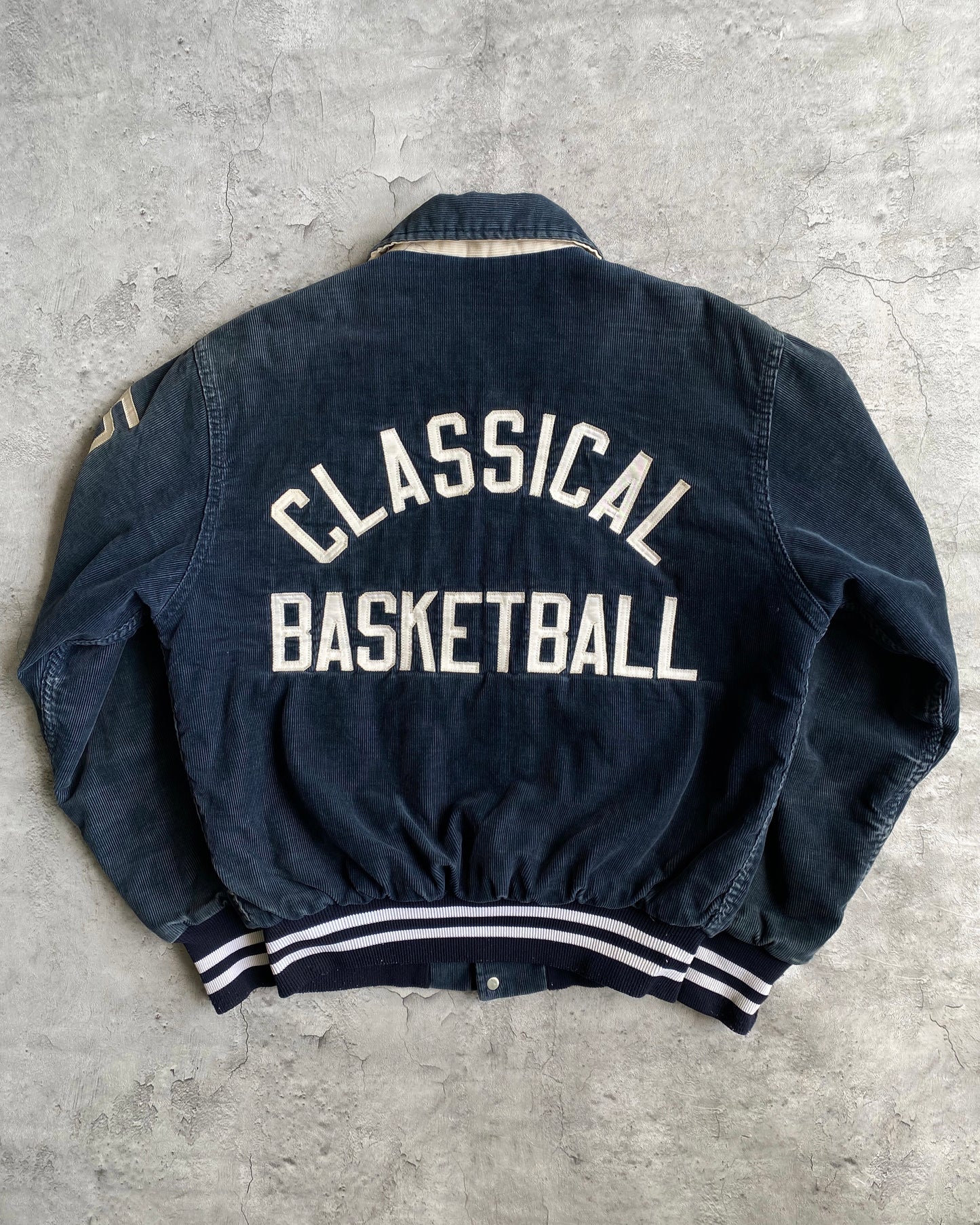 1980S 'CLASSICAL BASKETBALL' CORDUROY VARSITY JACKET (M)