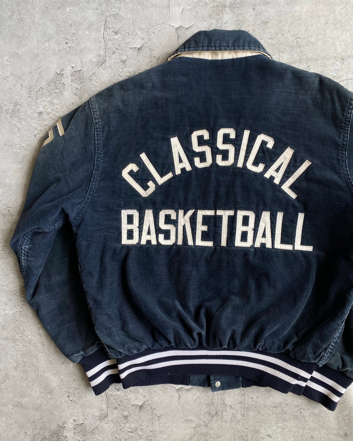 1980S 'CLASSICAL BASKETBALL' CORDUROY VARSITY JACKET (M)