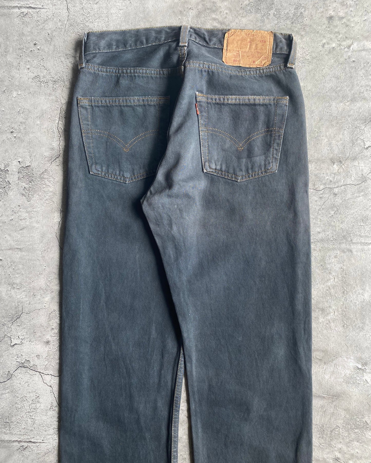 1990S GREY/BLUE LEVI'S 501 RELEASED HEM JEANS (29X30)