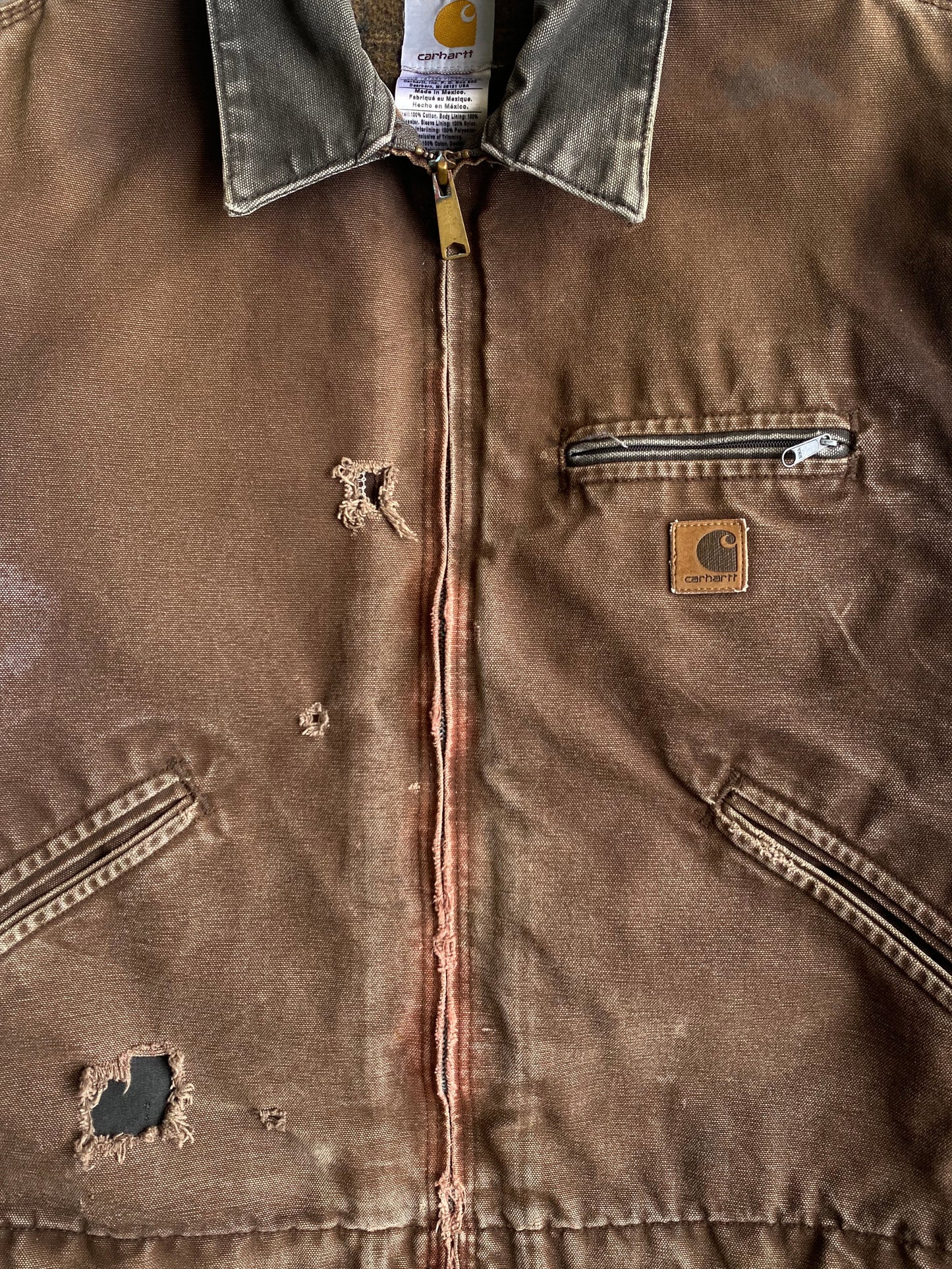 1990S SUN FADED BROWN DISTRESSED CARHARTT DETROIT JACKET (M)