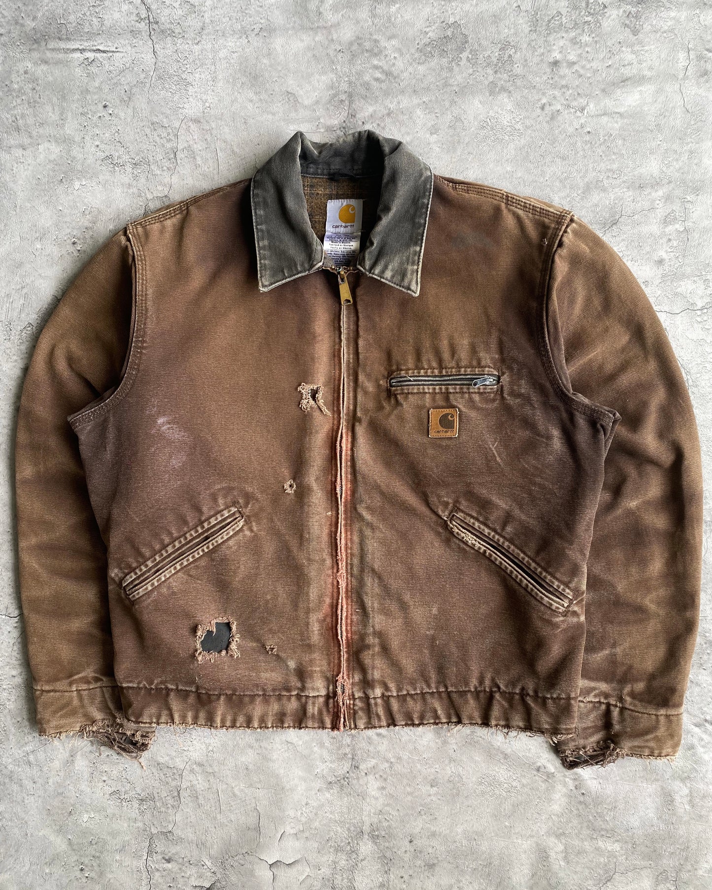 1990S SUN FADED BROWN DISTRESSED CARHARTT DETROIT JACKET (M)