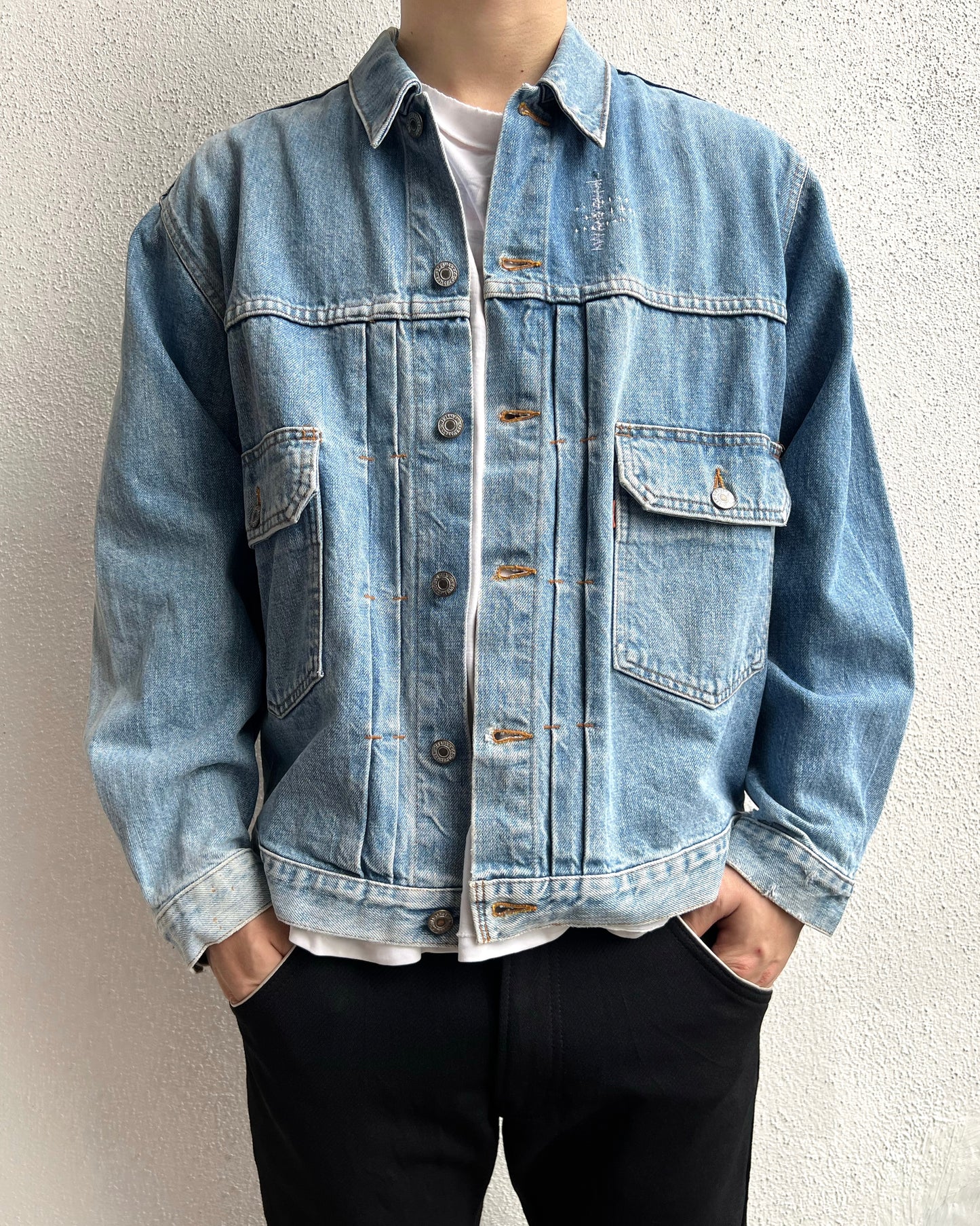 1990S FADED LEVI'S TYPE II SASHIKO DENIM JACKET (L/XL)