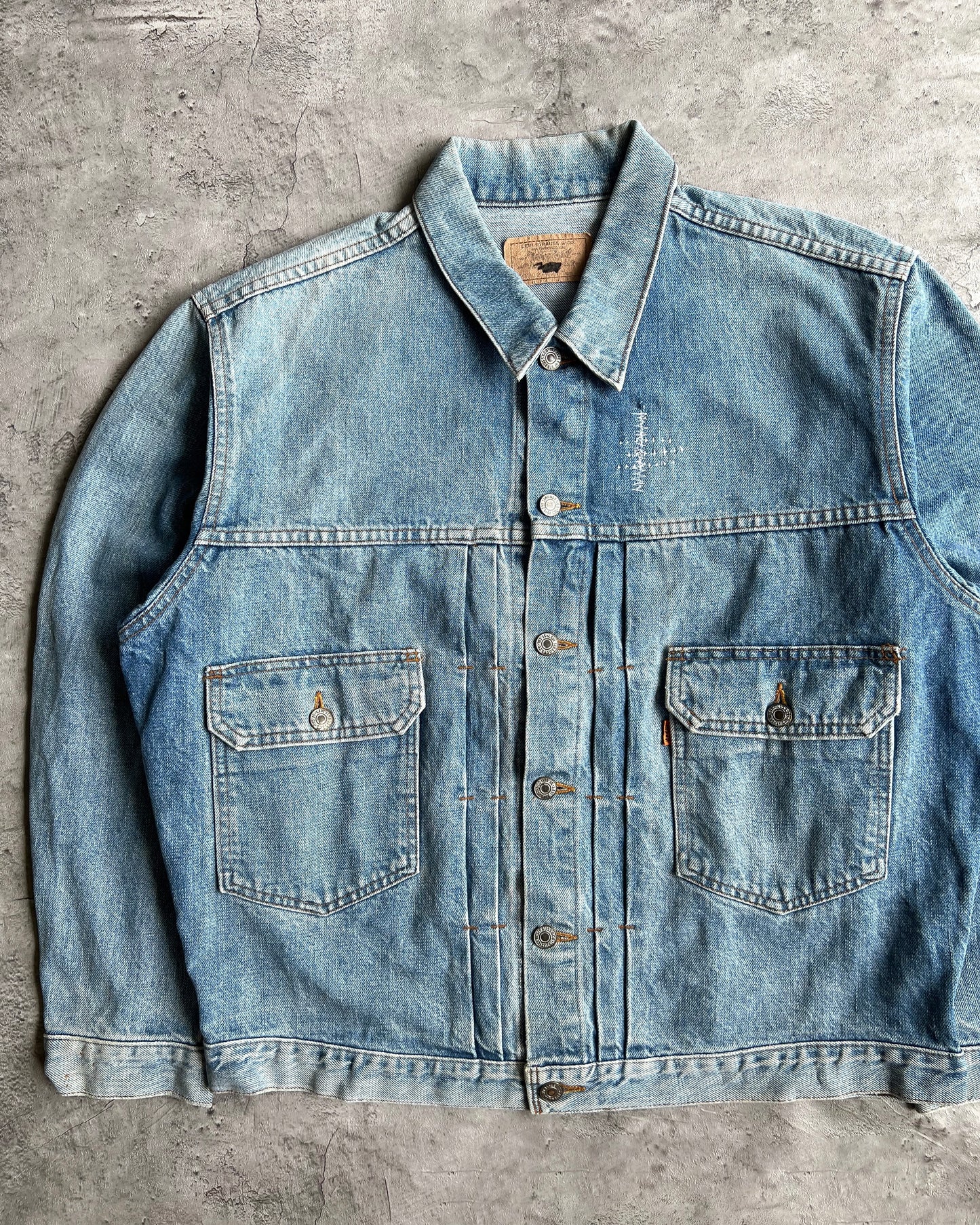 1990S FADED LEVI'S TYPE II SASHIKO DENIM JACKET (L/XL)