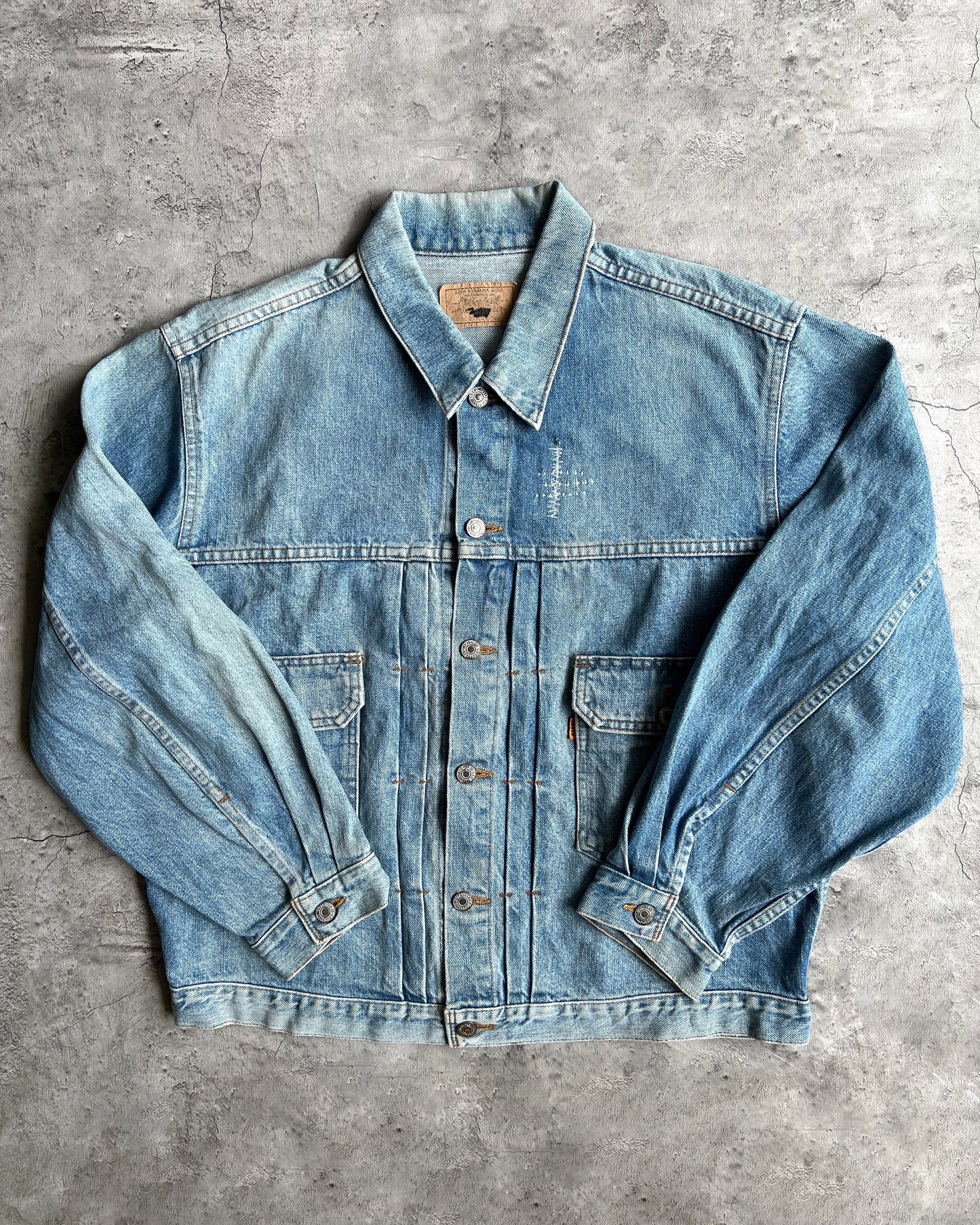 1990S FADED LEVI'S TYPE II SASHIKO DENIM JACKET (L/XL)