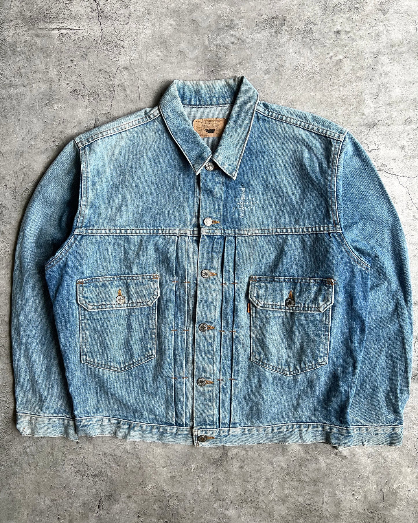 1990S FADED LEVI'S TYPE II SASHIKO DENIM JACKET (L/XL)