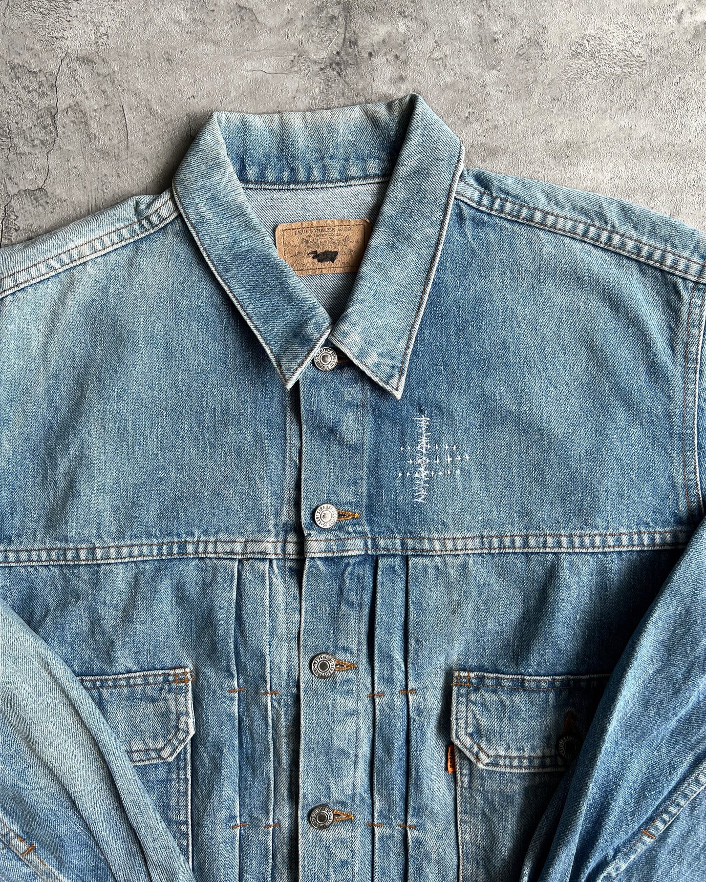 1990S FADED LEVI'S TYPE II SASHIKO DENIM JACKET (L/XL)