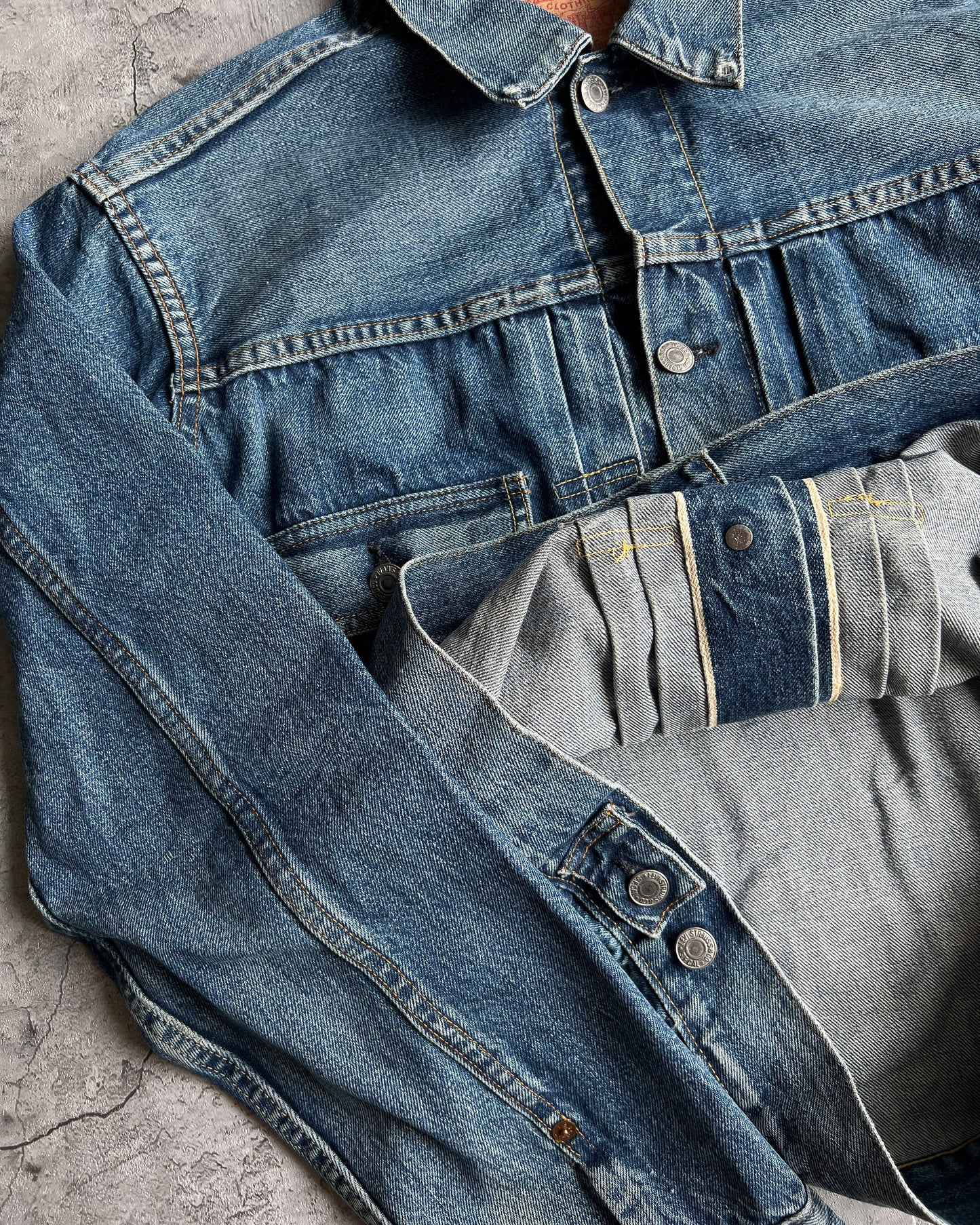 1990S FADED BIG E USA LEVI'S TYPE II SELVEDGE DENIM JACKET (M/L)