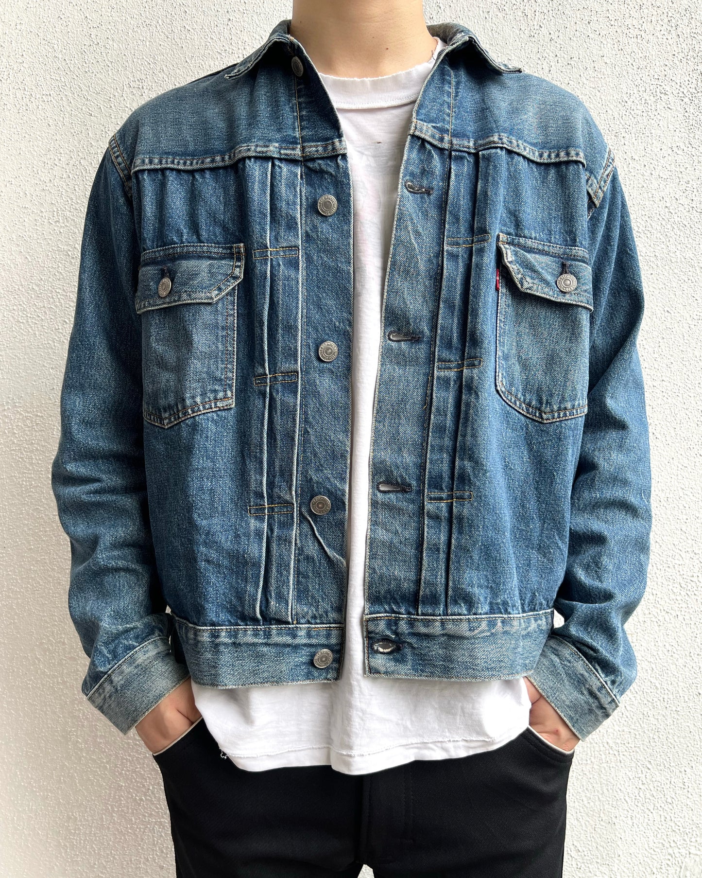 1990S FADED BIG E USA LEVI'S TYPE II SELVEDGE DENIM JACKET (M/L)