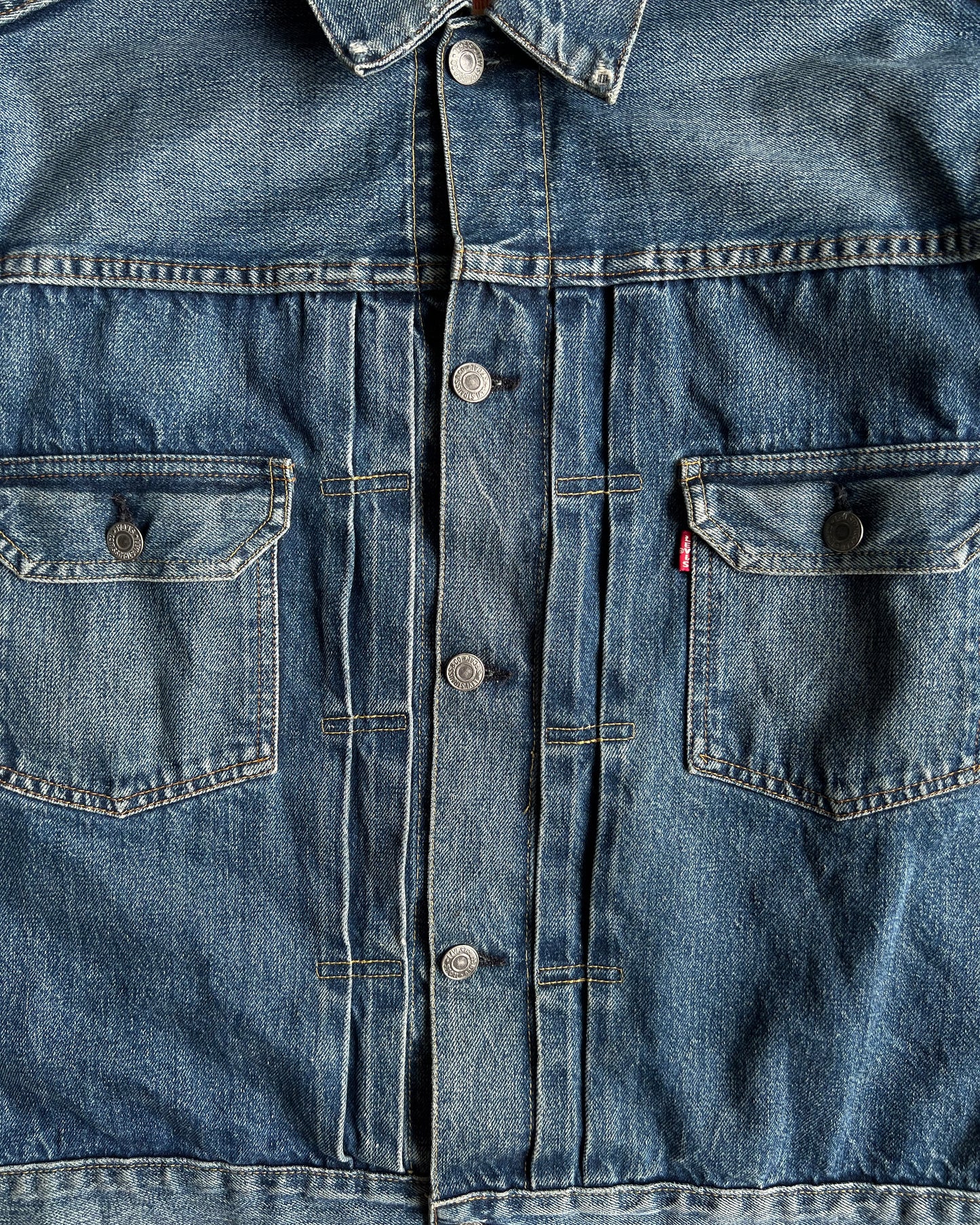 1990S FADED BIG E USA LEVI'S TYPE II SELVEDGE DENIM JACKET (M/L)