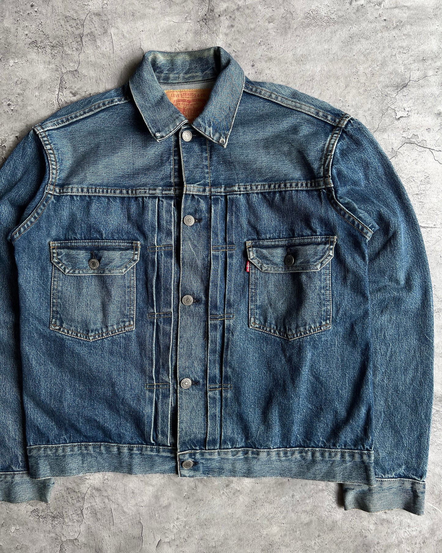 1990S FADED BIG E USA LEVI'S TYPE II SELVEDGE DENIM JACKET (M/L)
