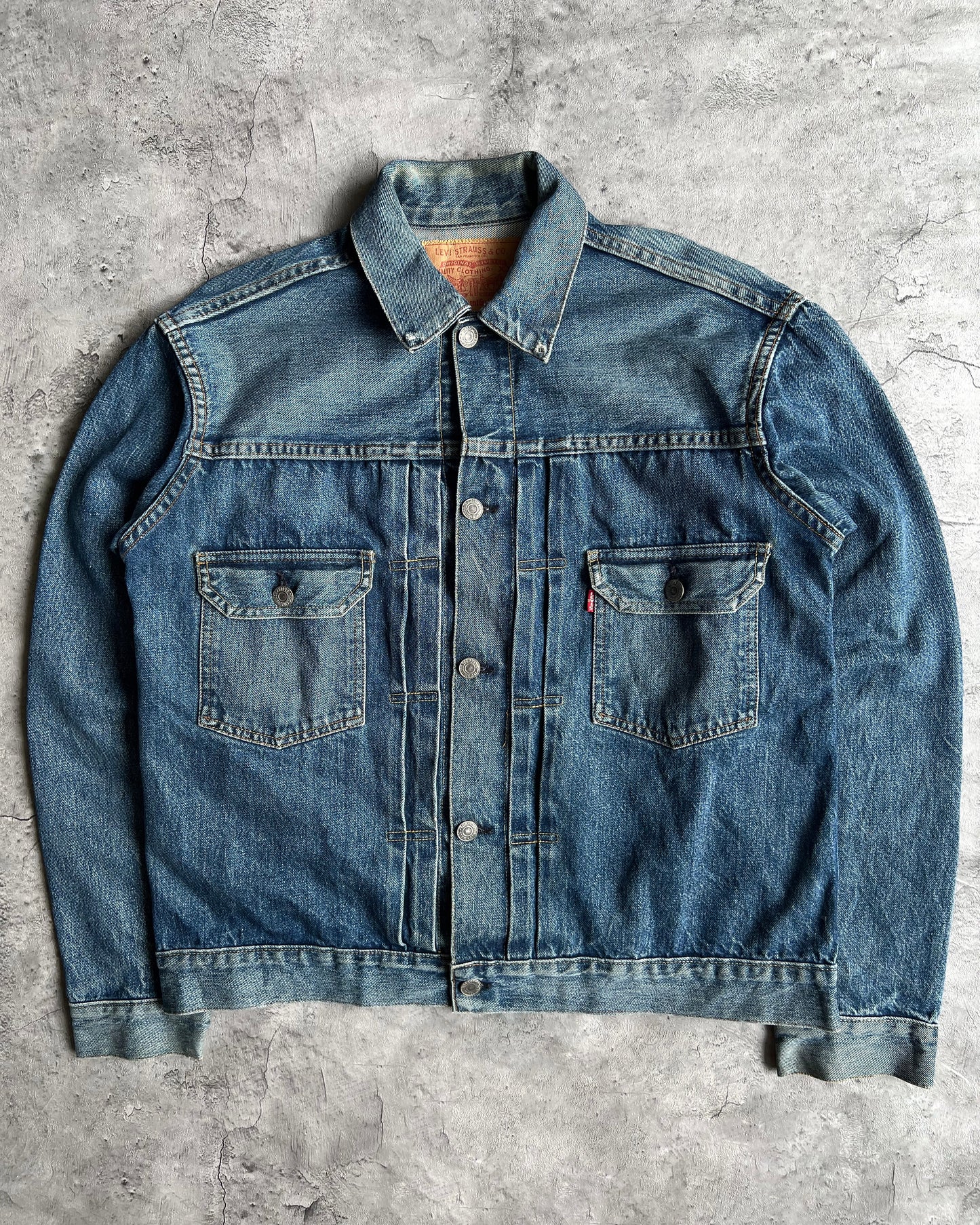 1990S FADED BIG E USA LEVI'S TYPE II SELVEDGE DENIM JACKET (M/L)