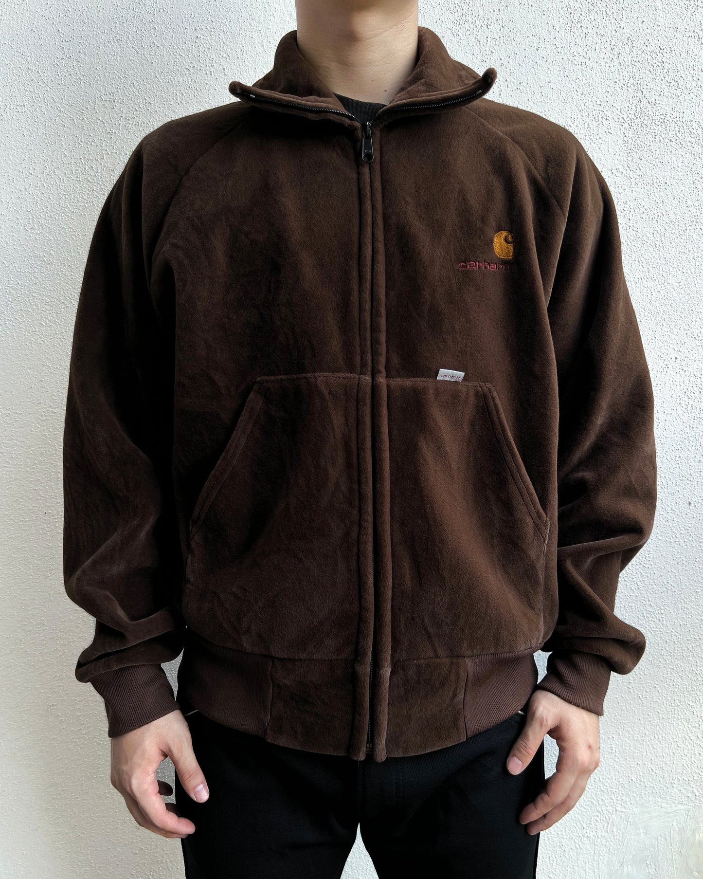 1990S BROWN VELOUR CARHARTT ZIPUP SWEATS (L)