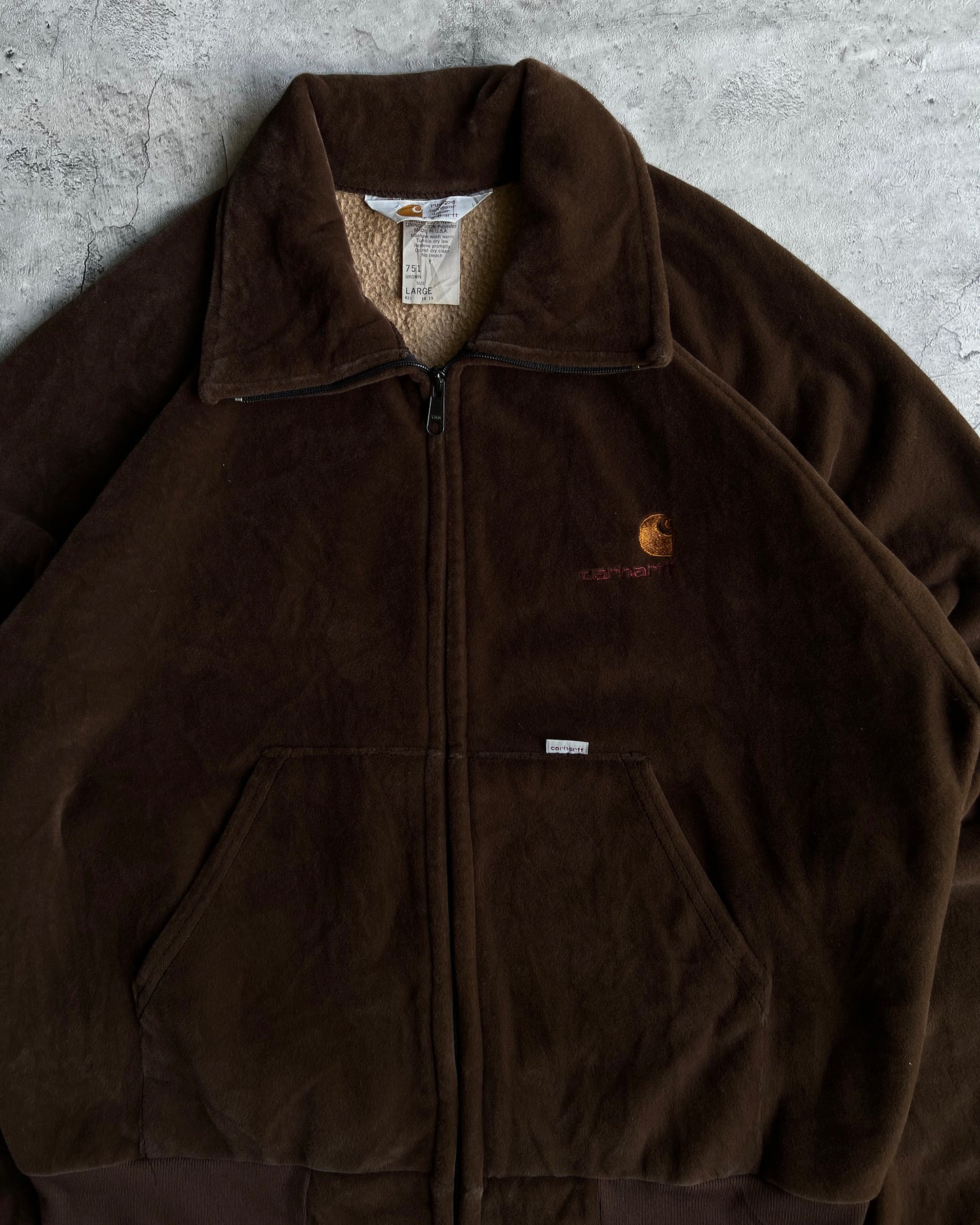 1990S BROWN VELOUR CARHARTT ZIPUP SWEATS (L)