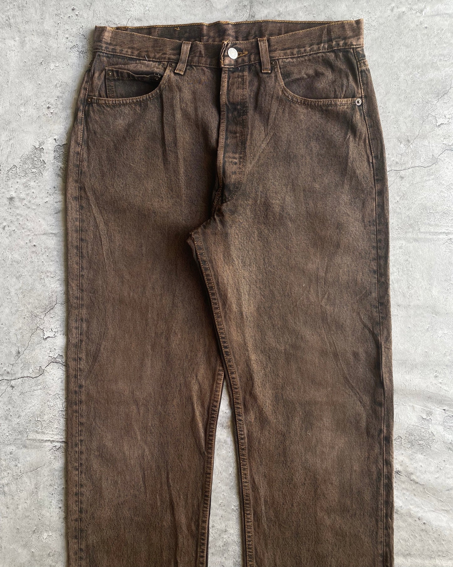 1990S BROWN STONE WASH LEVI'S 501 JEANS (33X31)