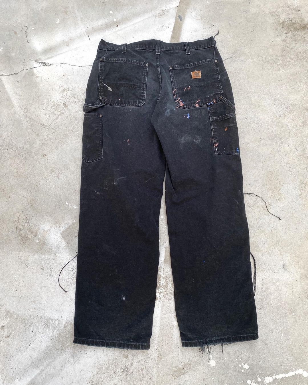 1990s Destroyed/Painted Black Carhartt Double Knee Pants