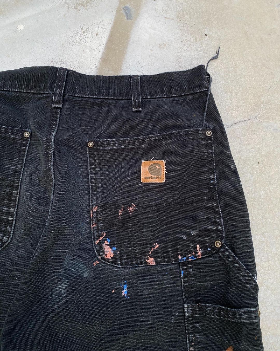 1990s Destroyed/Painted Black Carhartt Double Knee Pants