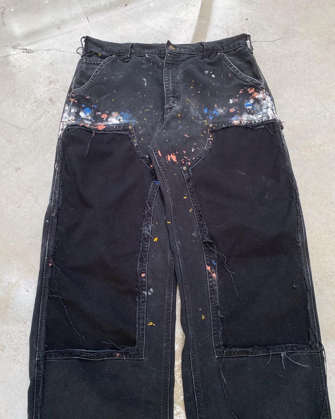 1990s Destroyed/Painted Black Carhartt Double Knee Pants
