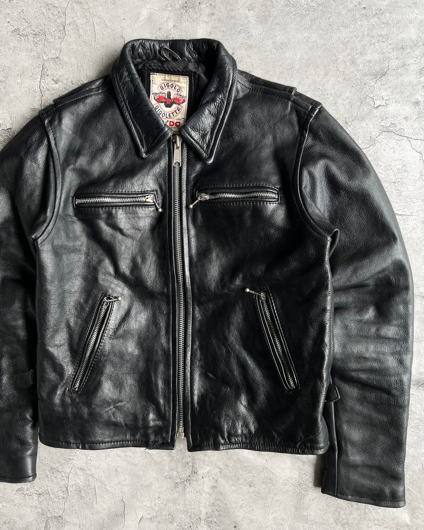 1980S/1990S GIGOLO ACDC HIGHWAYMAN LEATHER JACKET (M)