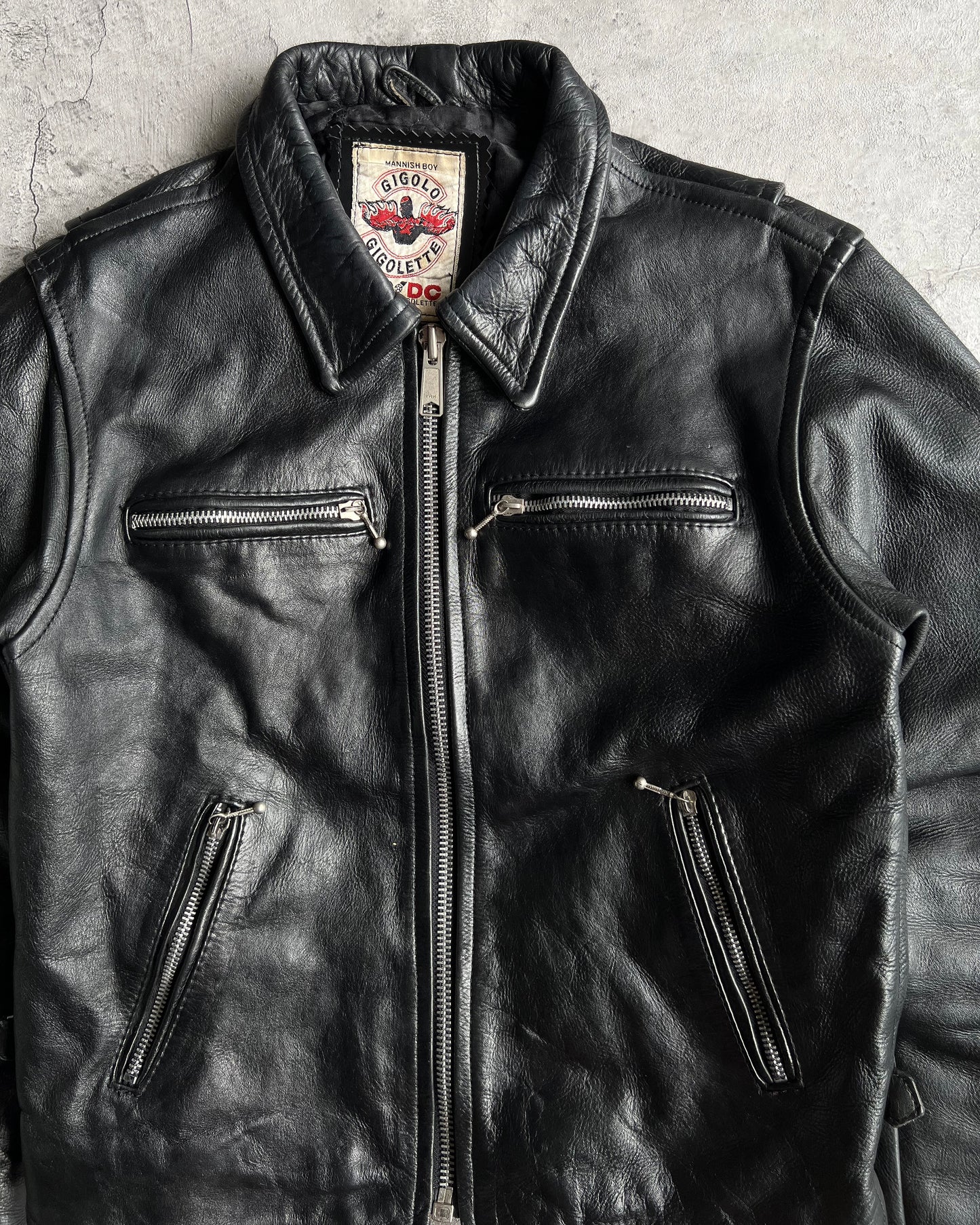 1980S/1990S GIGOLO ACDC HIGHWAYMAN LEATHER JACKET (M)