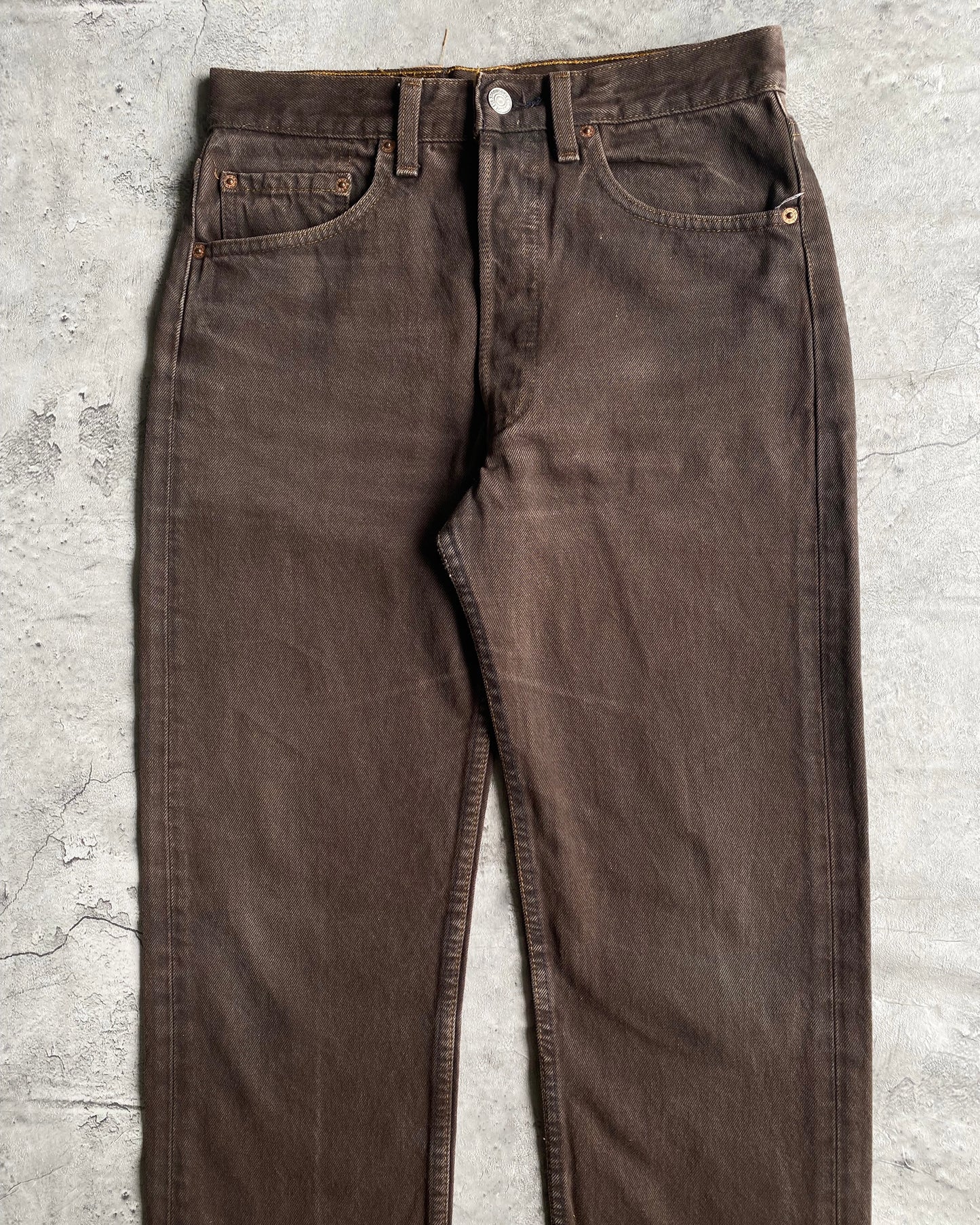 1990S BROWN LEVI'S 501 RELEASED HEM JEANS (32X33)