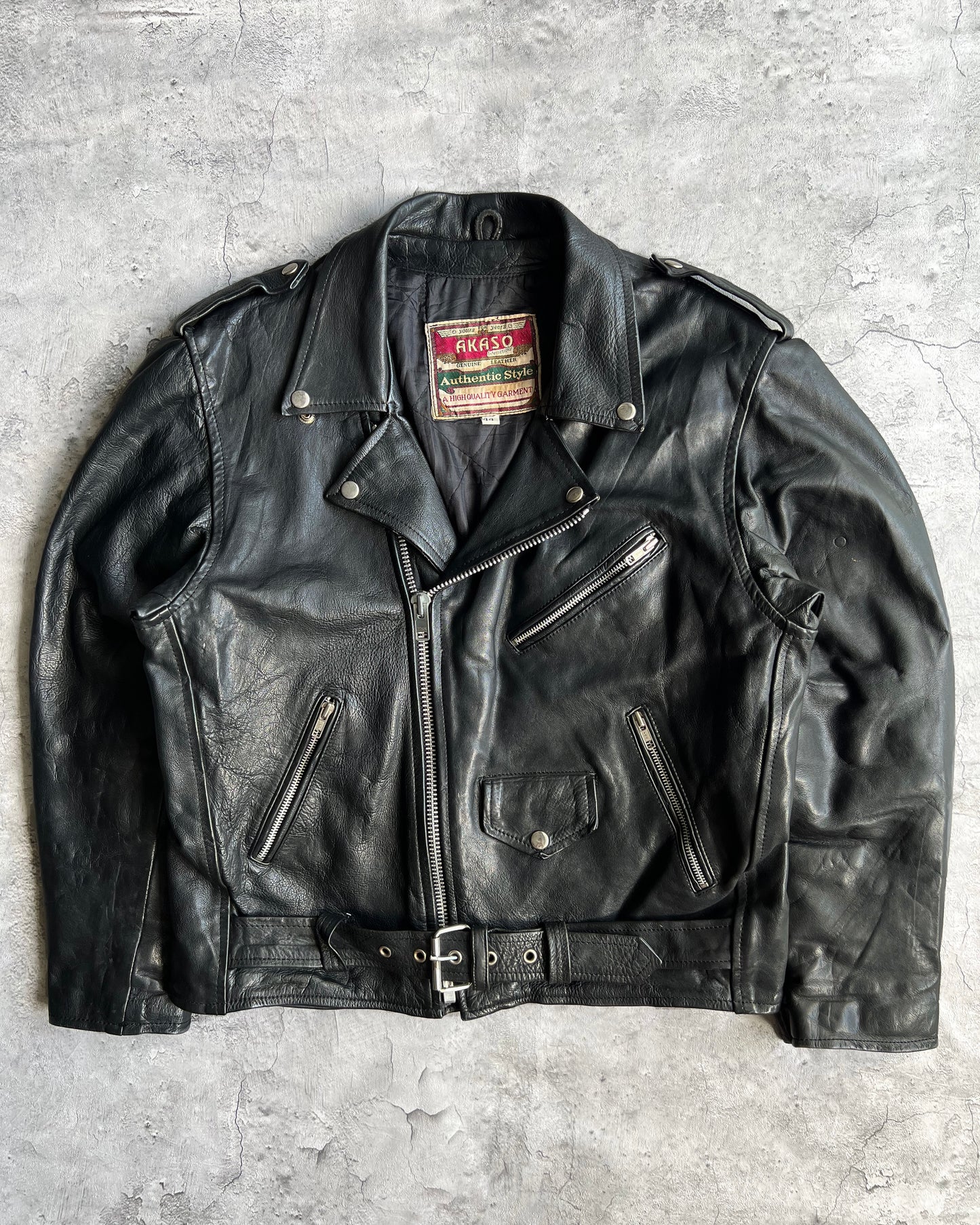1980S BLACK BIKER LEATHER JACKET (M/L)