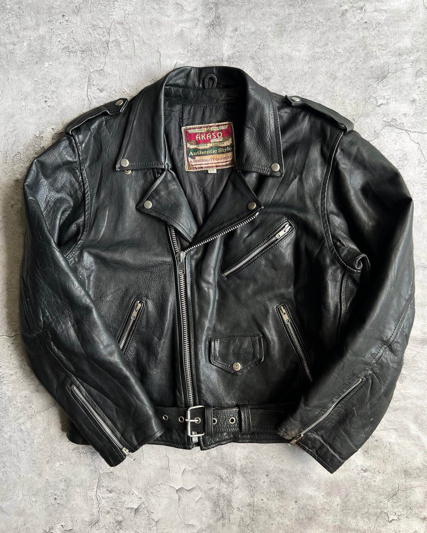 1980S BLACK BIKER LEATHER JACKET (M/L)