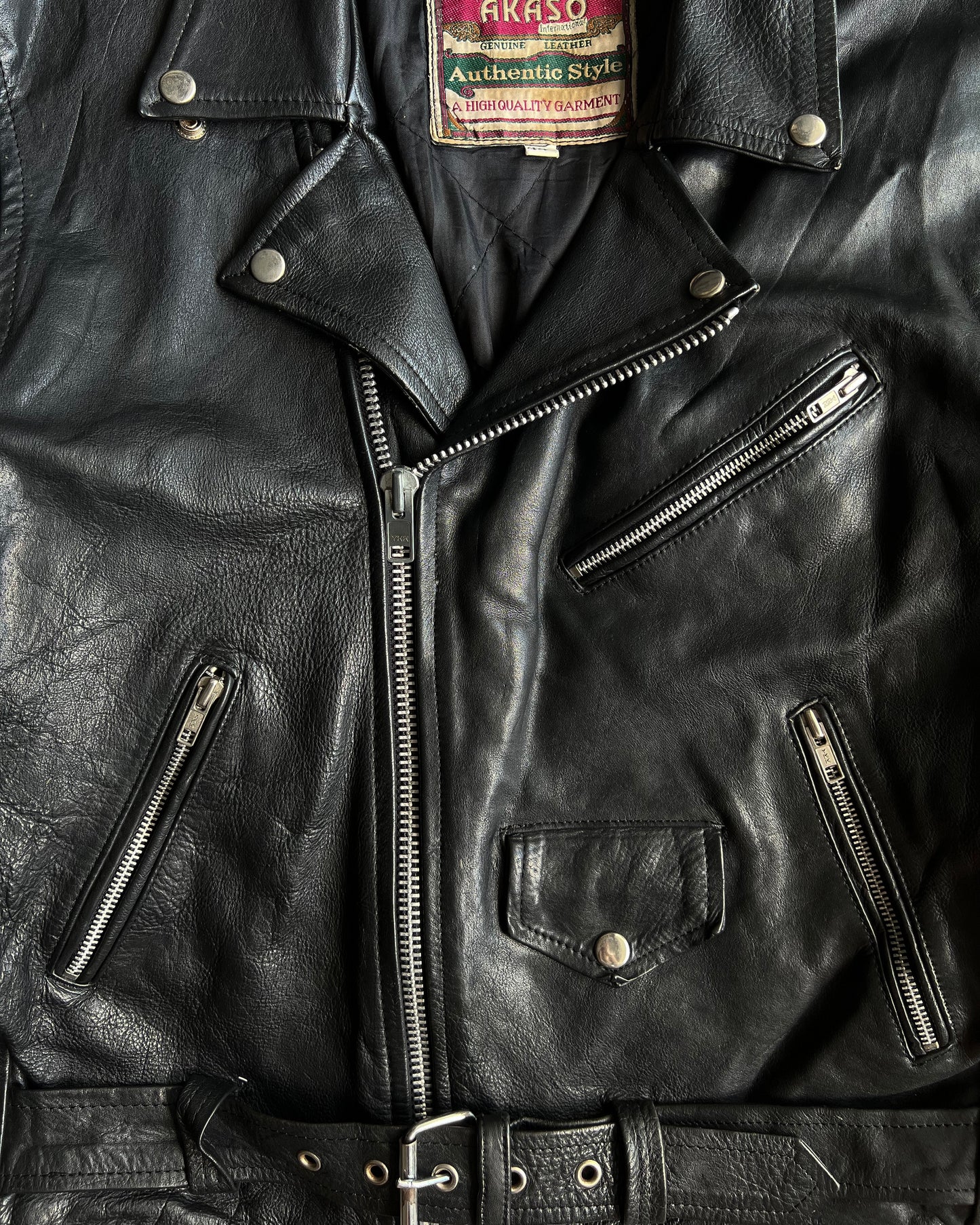 1980S BLACK BIKER LEATHER JACKET (M/L)