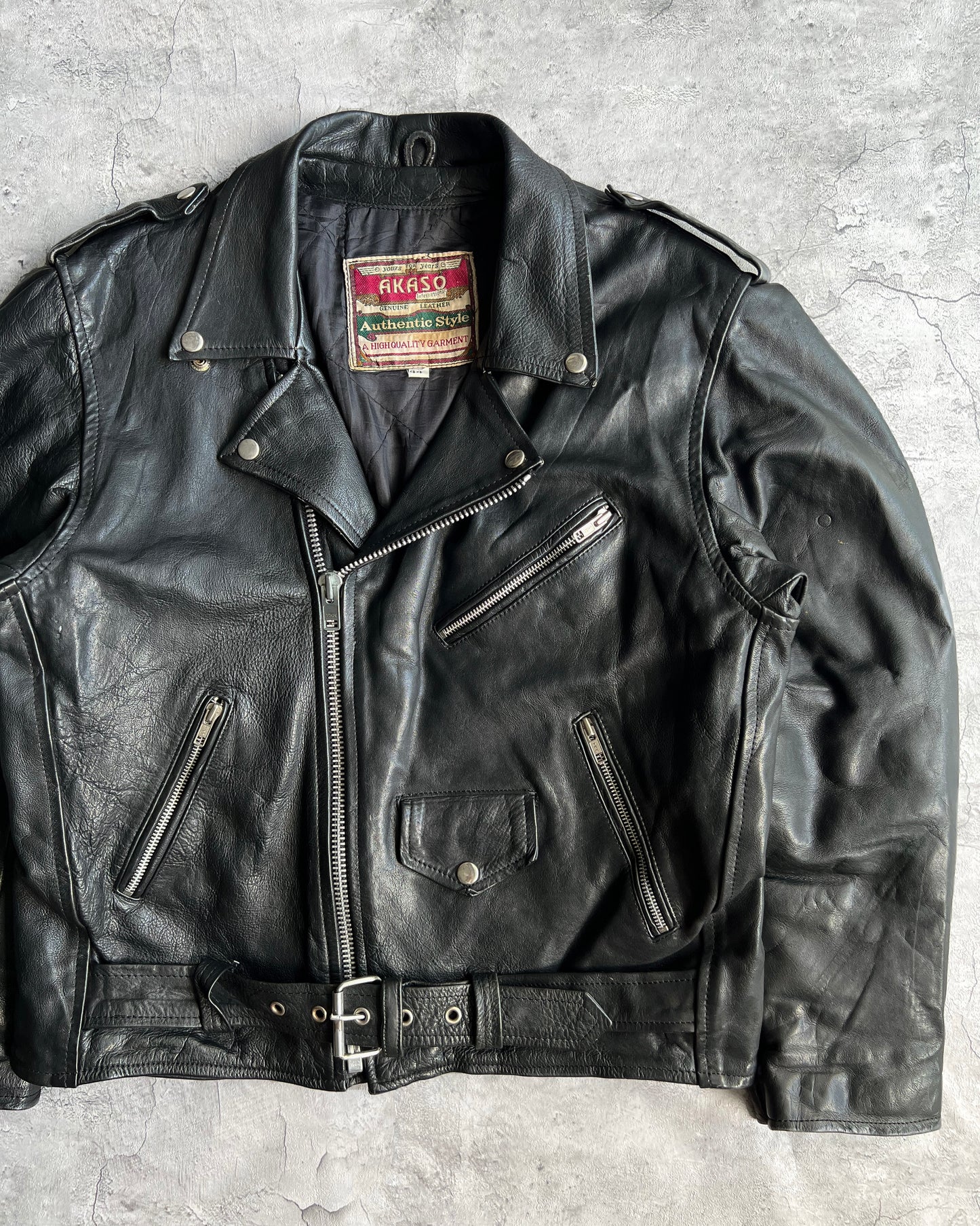 1980S BLACK BIKER LEATHER JACKET (M/L)